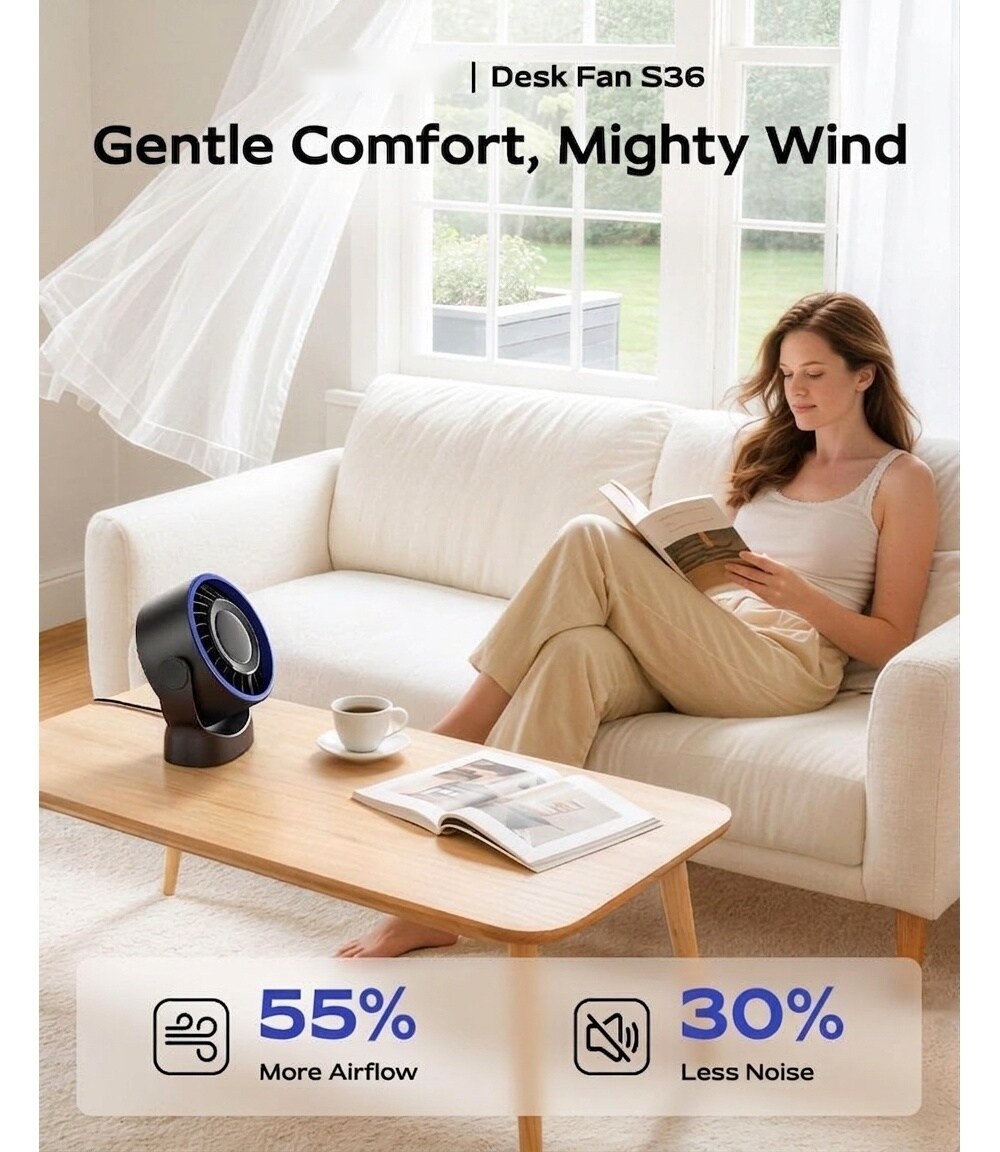 Oyezvary USB Desk Fan 5 Inch Mini Personal Table Fan 4 Speed Quiet ...
