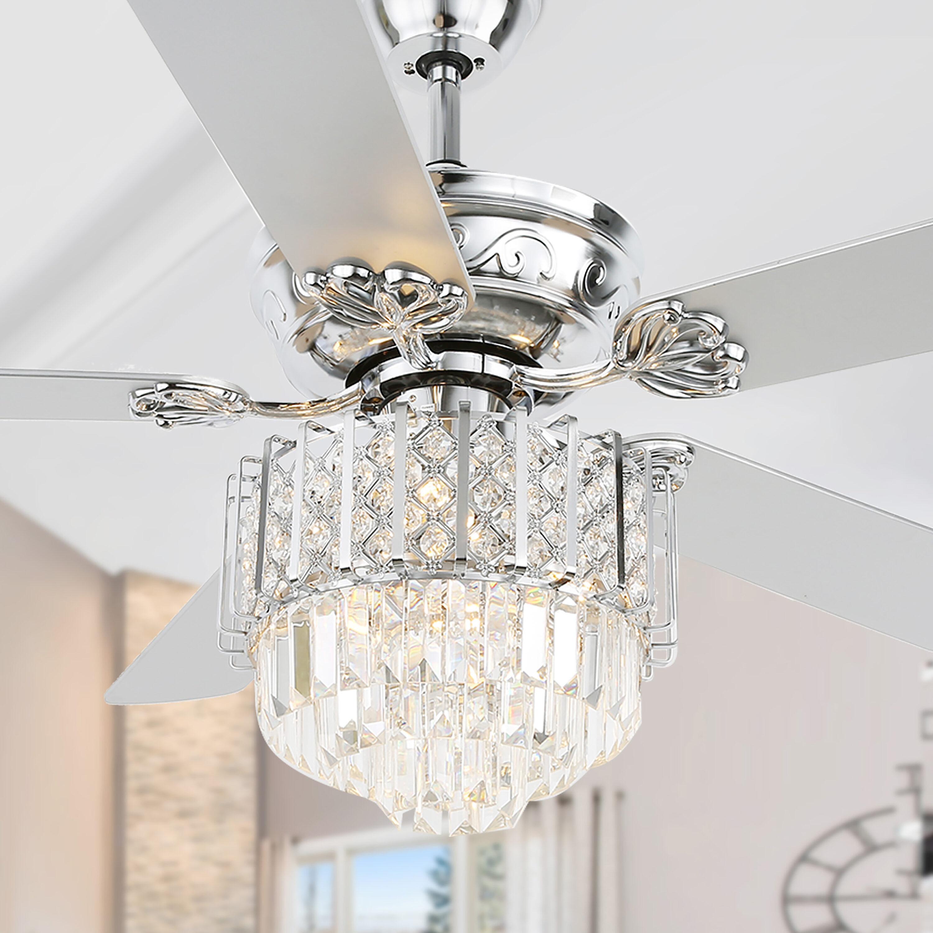 Bella Depot BD2050-C Ceiling Fan 52-Inches Chrome with Color-Changing Indoor Downrod mount Chandelier Ceiling Fan and Remote ( 5 -Blade)