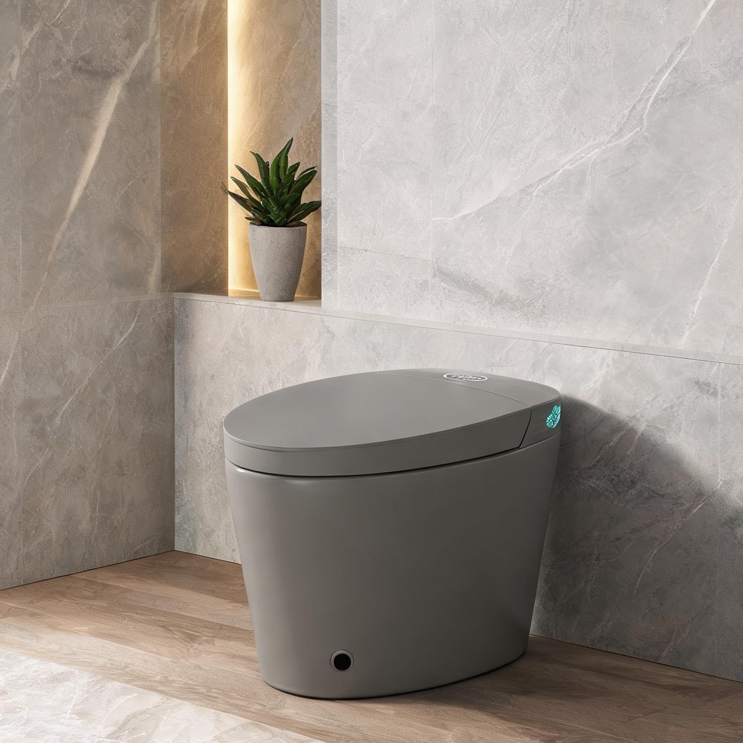SunJet - Elongated Smart Toilet with Bidet in Slate Gray Porcelain 27-Inch Automatic Flush and He...
