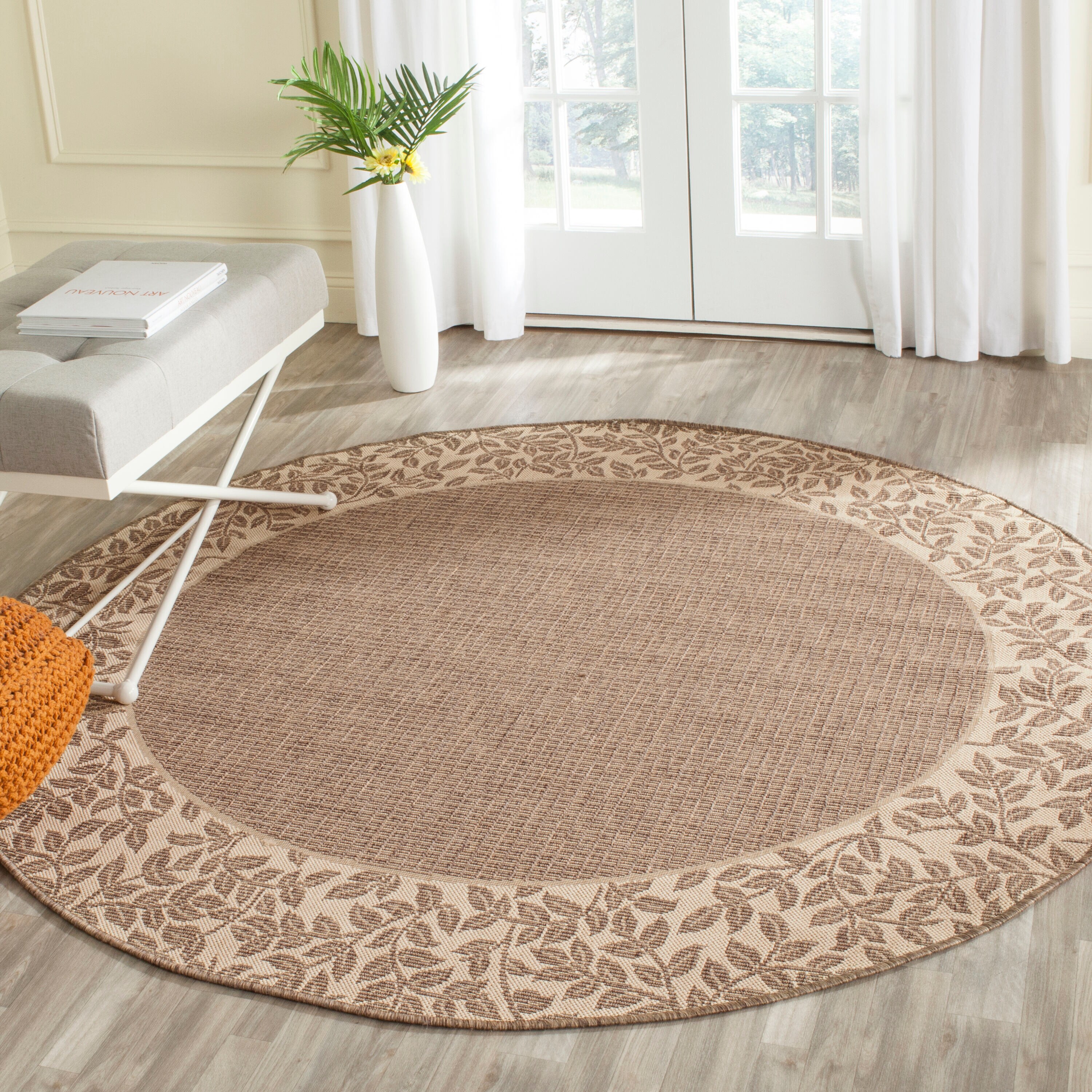 Safavieh CY0727-3009-5R Courtyard Checks 5 x 5 (ft) Loomed Polypropylene Brown/Natural Round Indoor/Outdoor Floral/Botanical Coastal Area rug