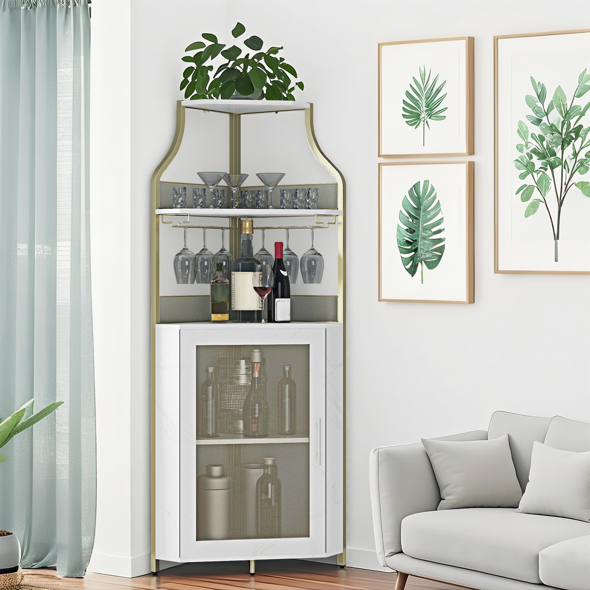 GarveeLife 5 Tier Corner Wine Cabinet with Wine Rack Glass Holder ...