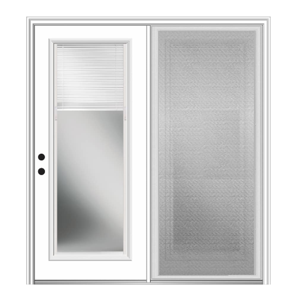 Mmi Door Internal Mini Blinds 72 In X 80 Dual Pane Between The Glass Primed Fiberglass Center Hinged Right Hand Inswing Double Patio Brickmould And Screen Included Doors Department At Lowes Com