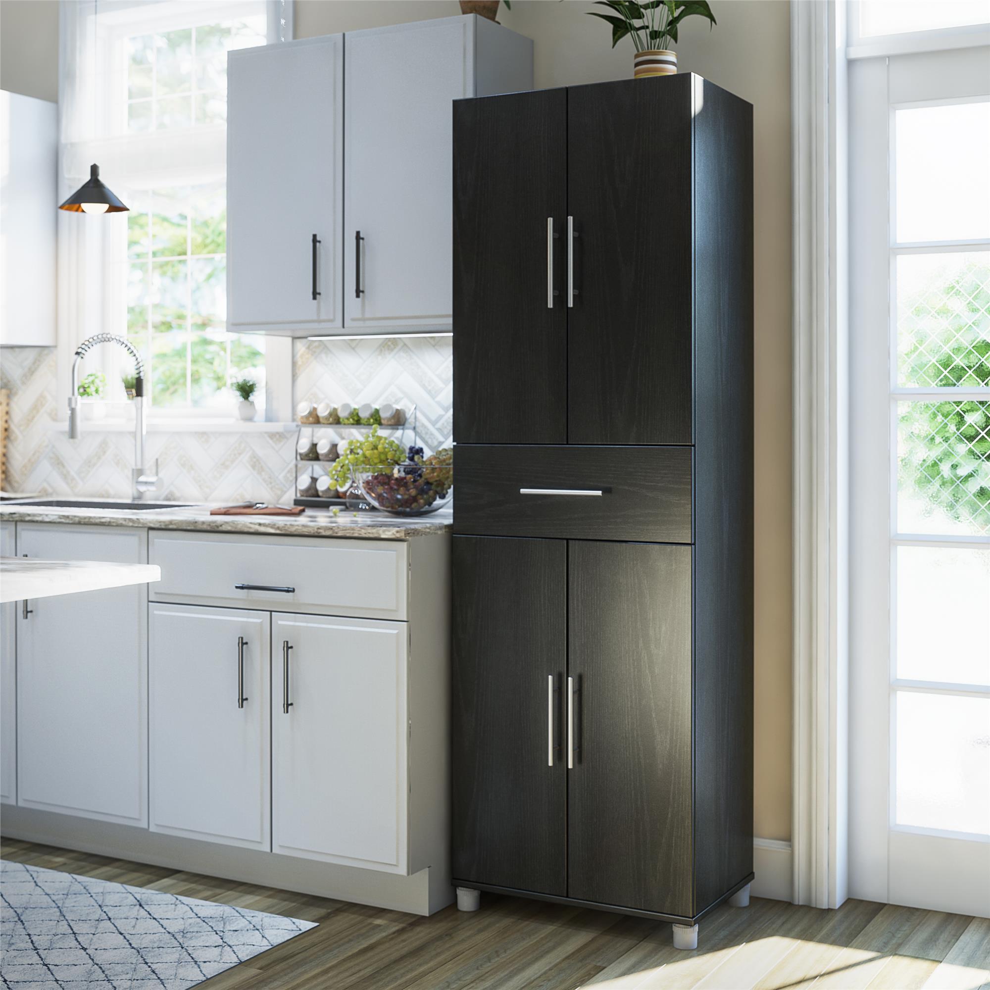 Camberly Nightfall Black Oak 4-Door Storage Cabinet with Drawer