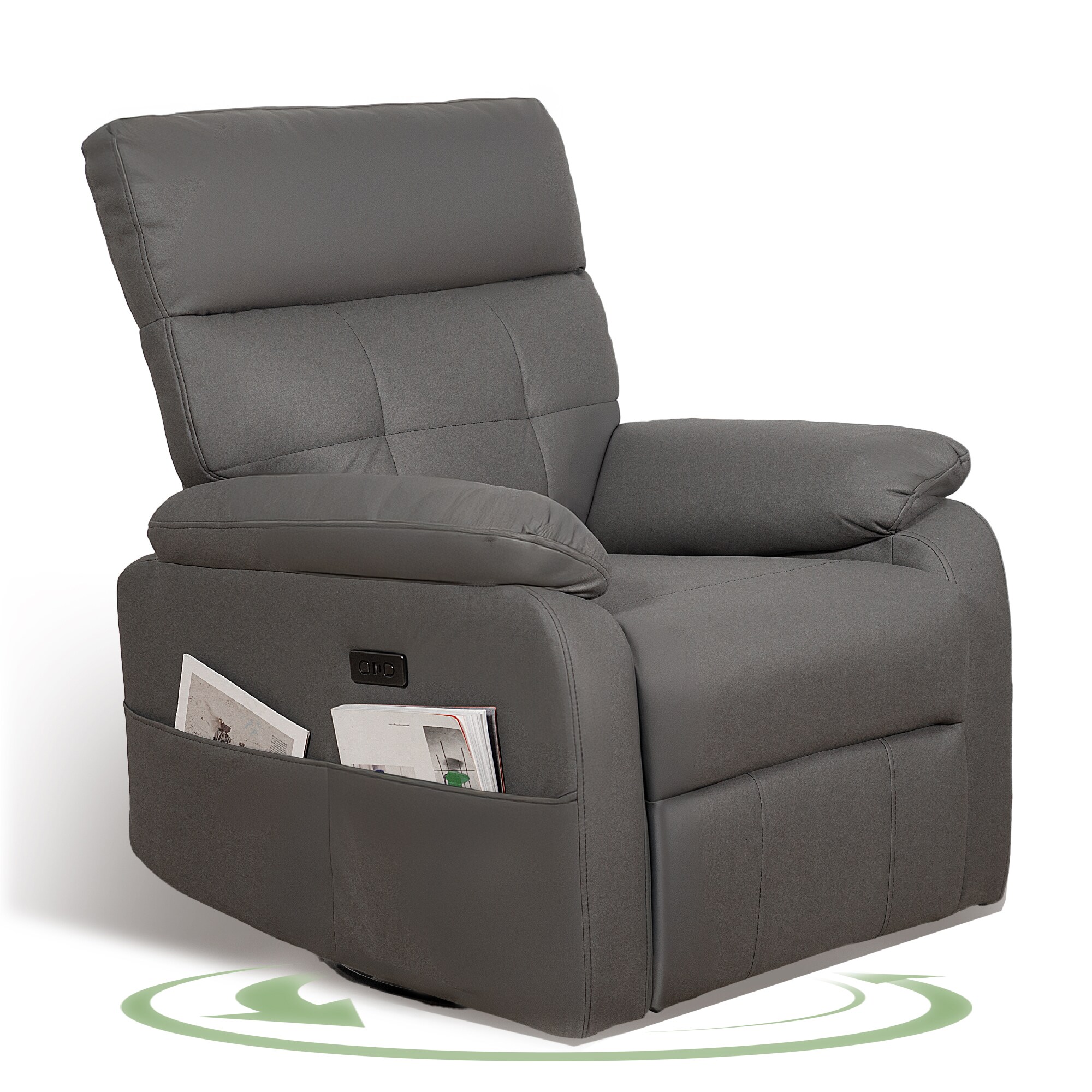 Sumyeg EZ-WF6900 Electric Swivel Rocker Recliner Chair Dark gray Microfiber Upholstered Powered Reclining Recliner