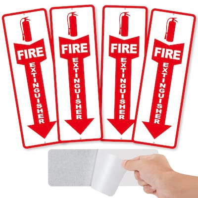 Afoxsos Fire Extinguisher Signs 4 Pack Aluminum 12x4 Inch Strong Adhesive Weather Resistant for Indoor Outdoor Use durable