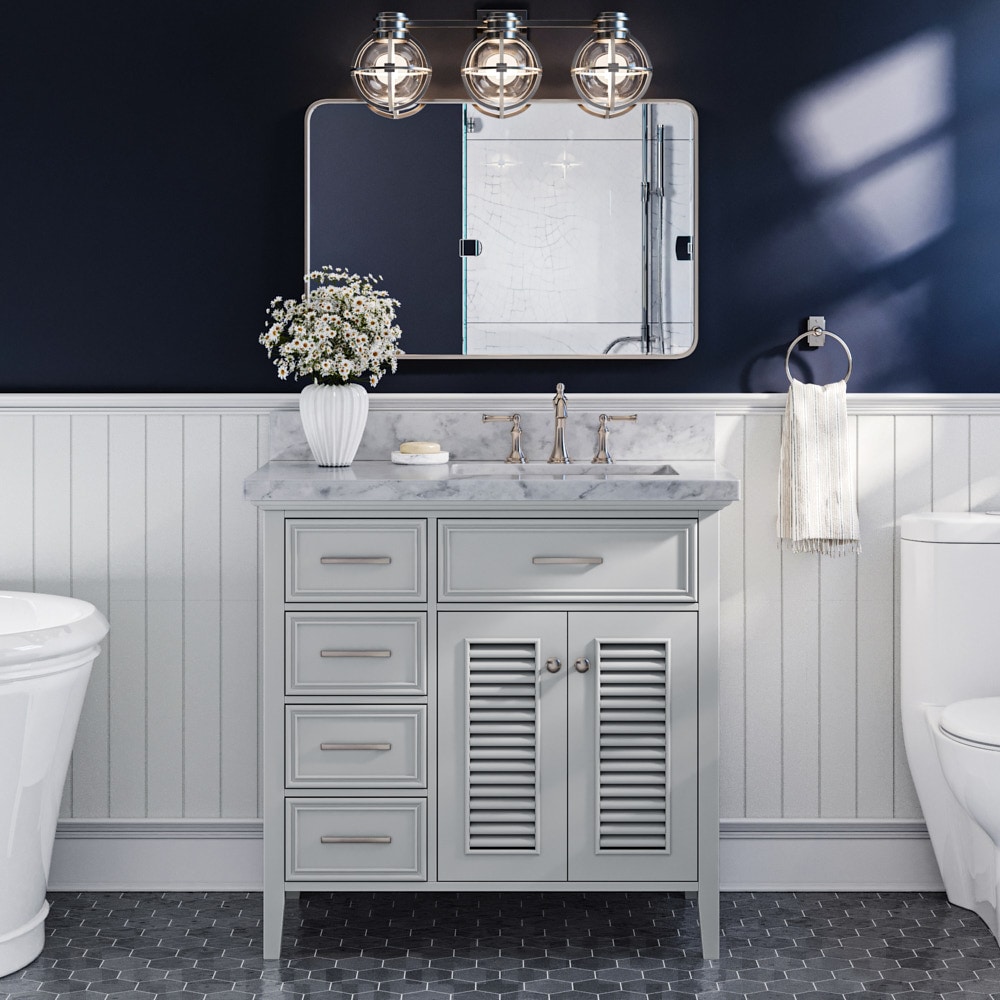 ARIEL D037S-R-VO-GRY Kensington 37-in Gray Undermount Single Sink Bathroom Vanity with White Natural Marble Top