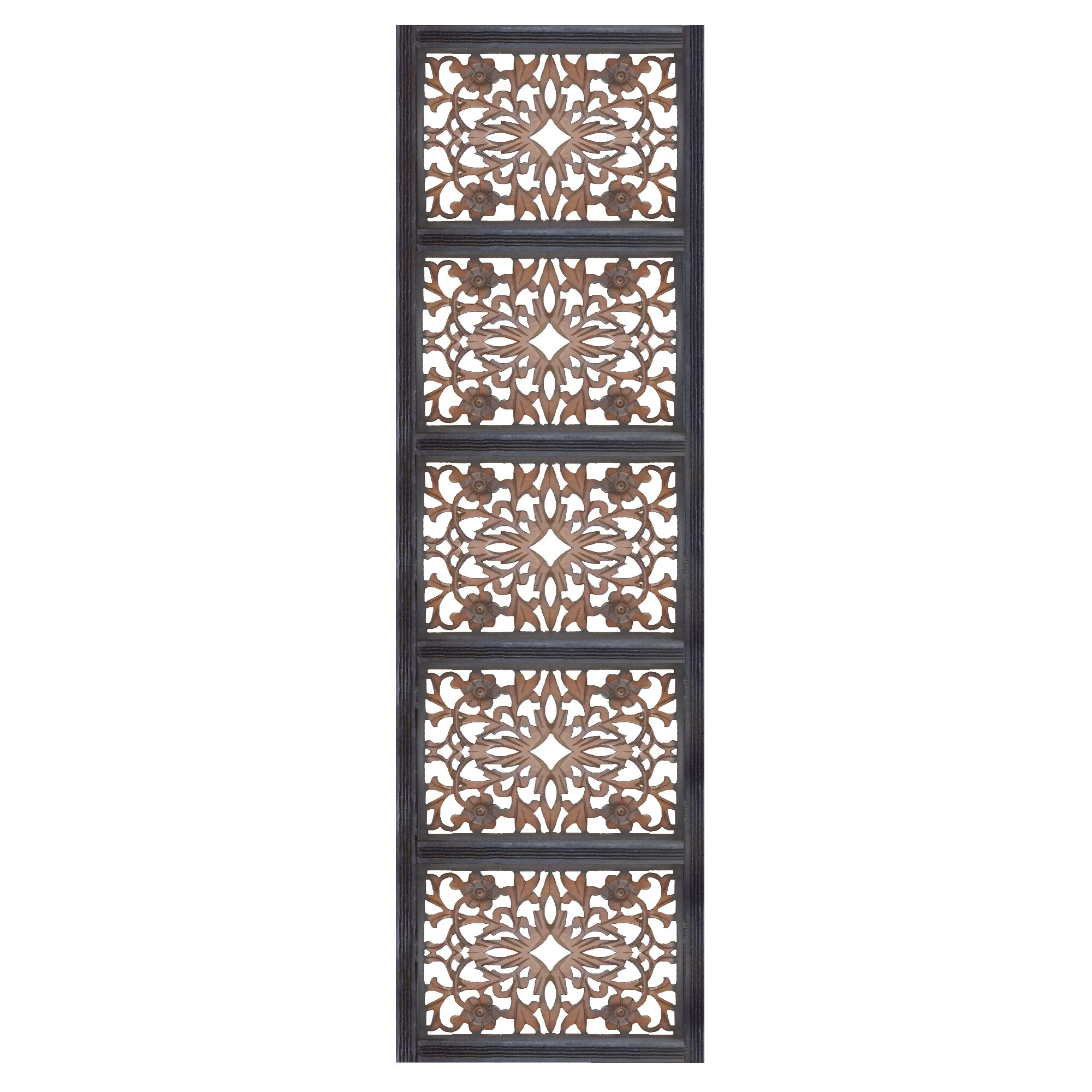 Burnt Black Mango Wood Floral Carved Wall Panel, 20" x 72"