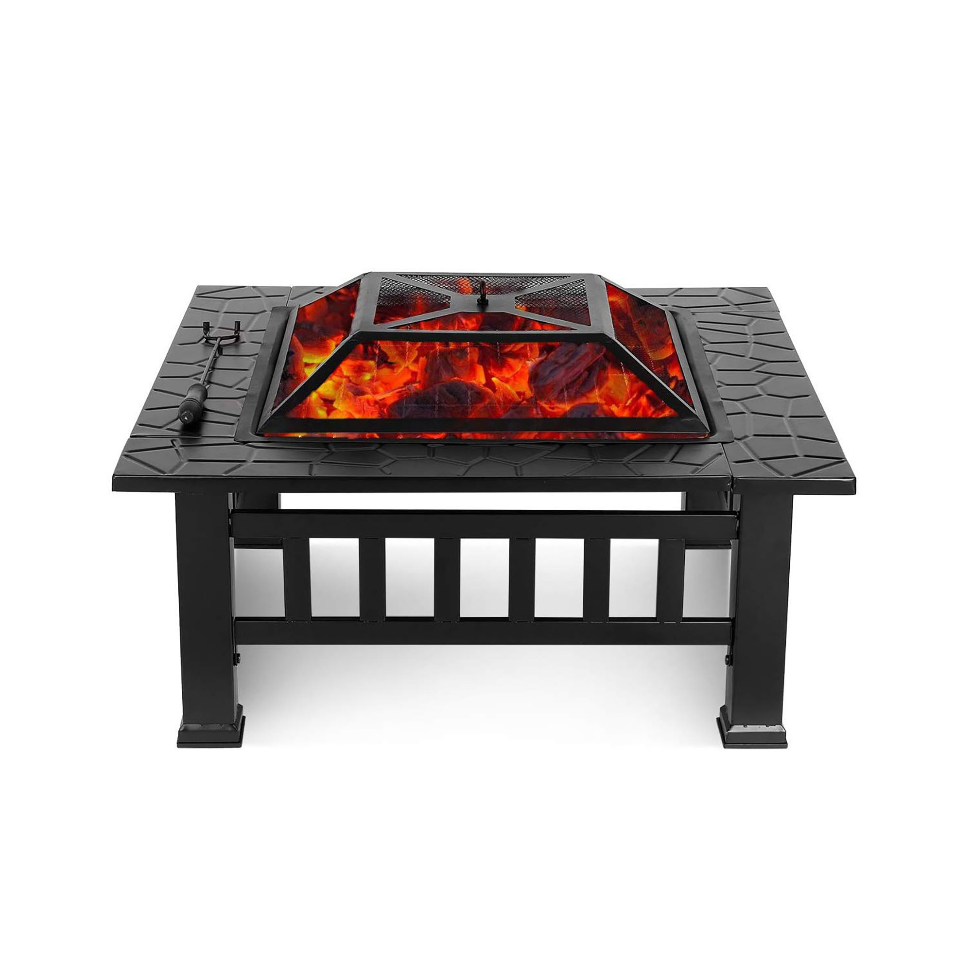 32 Inch Wide Wood Burning Firepit Bowl with Screen Cover and Poker Fire ...