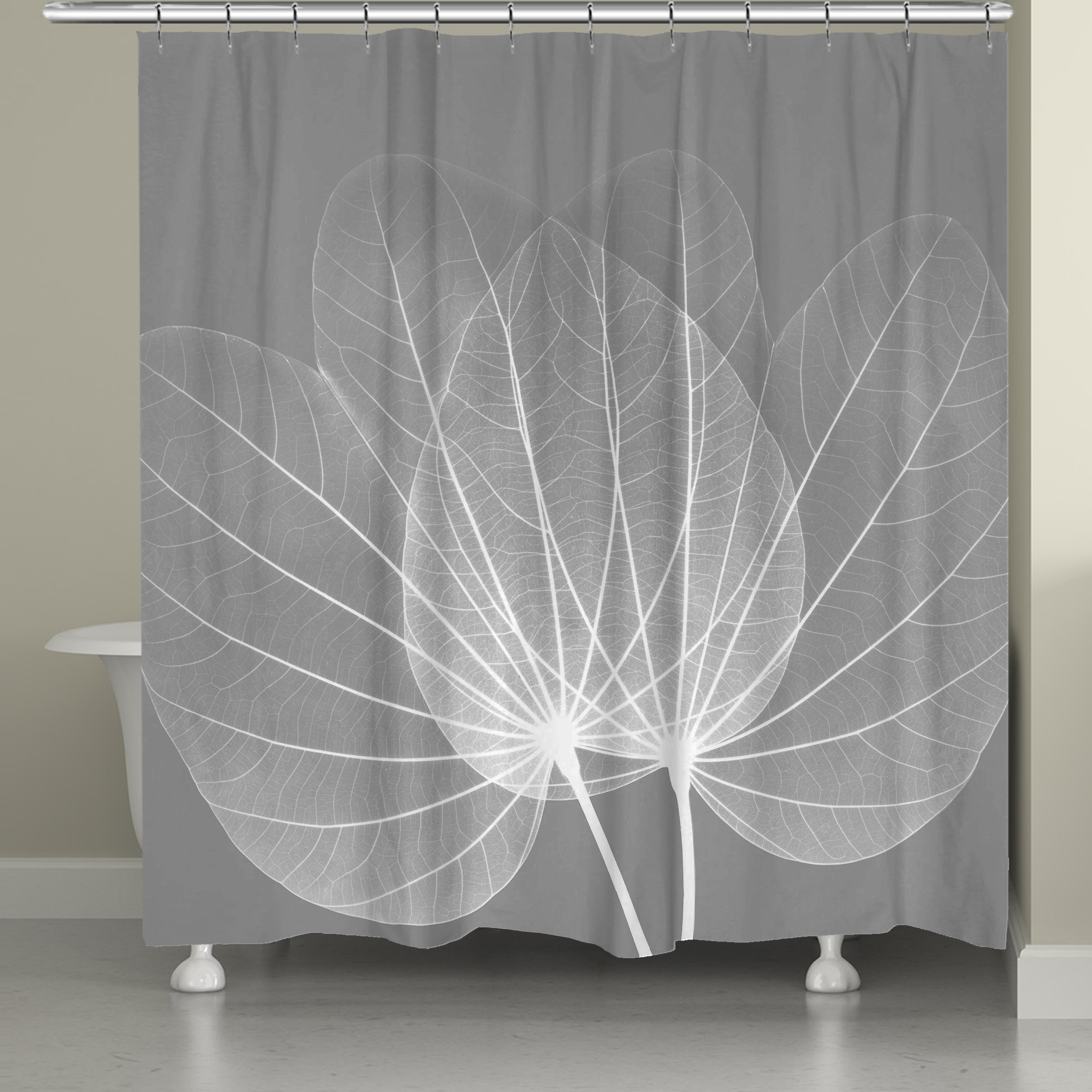 Laural Home GL72SC 71.0-in W x 72-in L Gray Leaves Floral Polyester Shower curtain