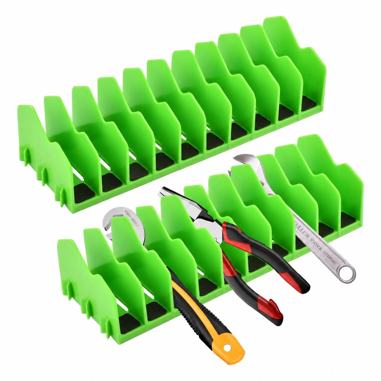 Oyezvary  2 pack pliers organizer rack 10 slots plastic tool holder for toolbox drawer storage fits pliers wrenches screwdrivers green