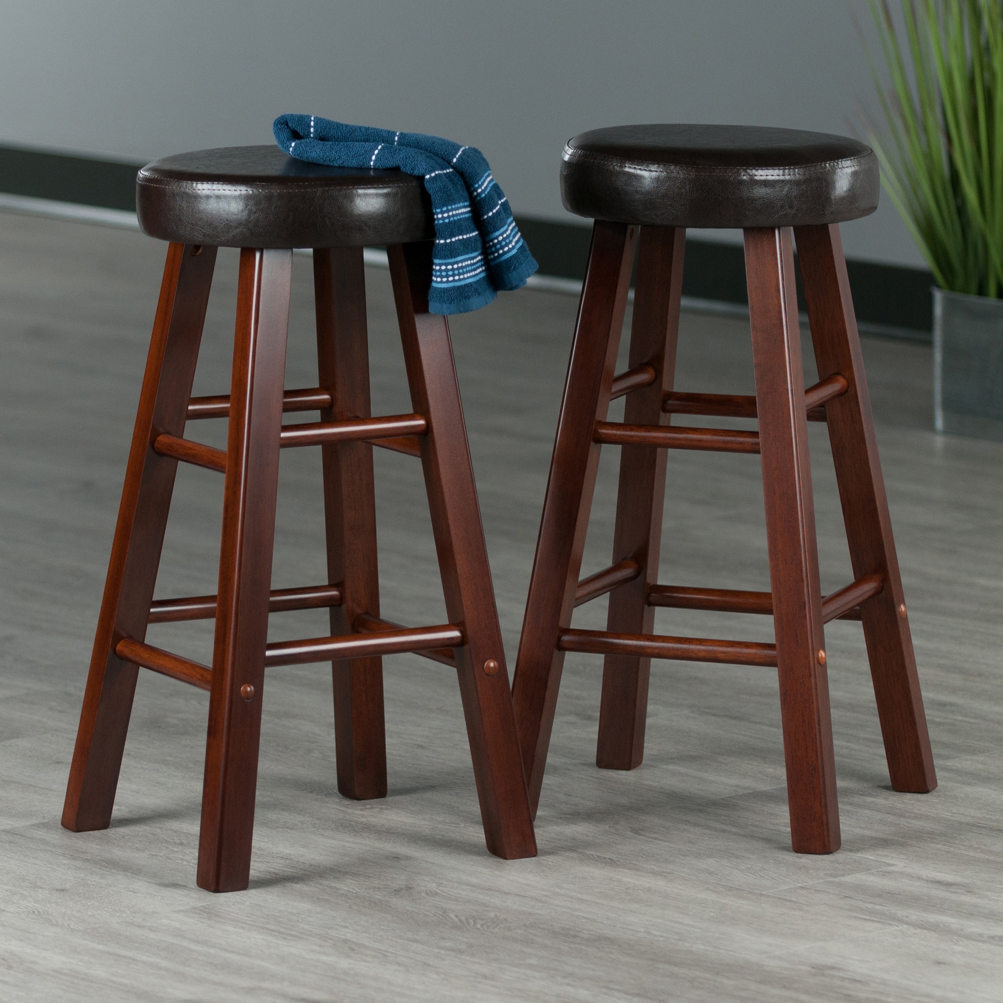 Transitional 25.5" Maria Counter Stool Set in Walnut & Espresso