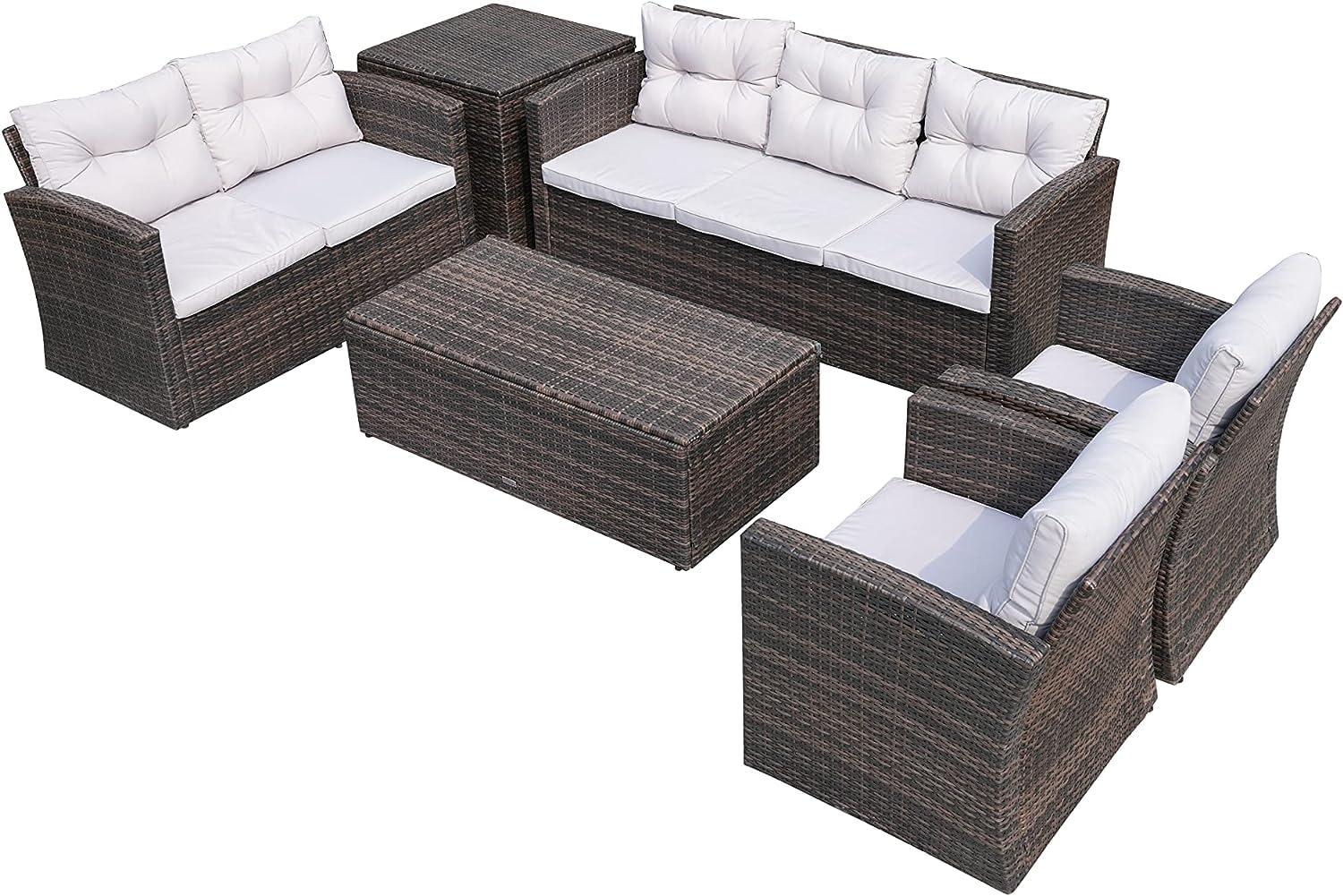 LTMATE LSBLO-2503 6-Piece Rattan Patio Sofa Conversation Set with Off-white Cushions