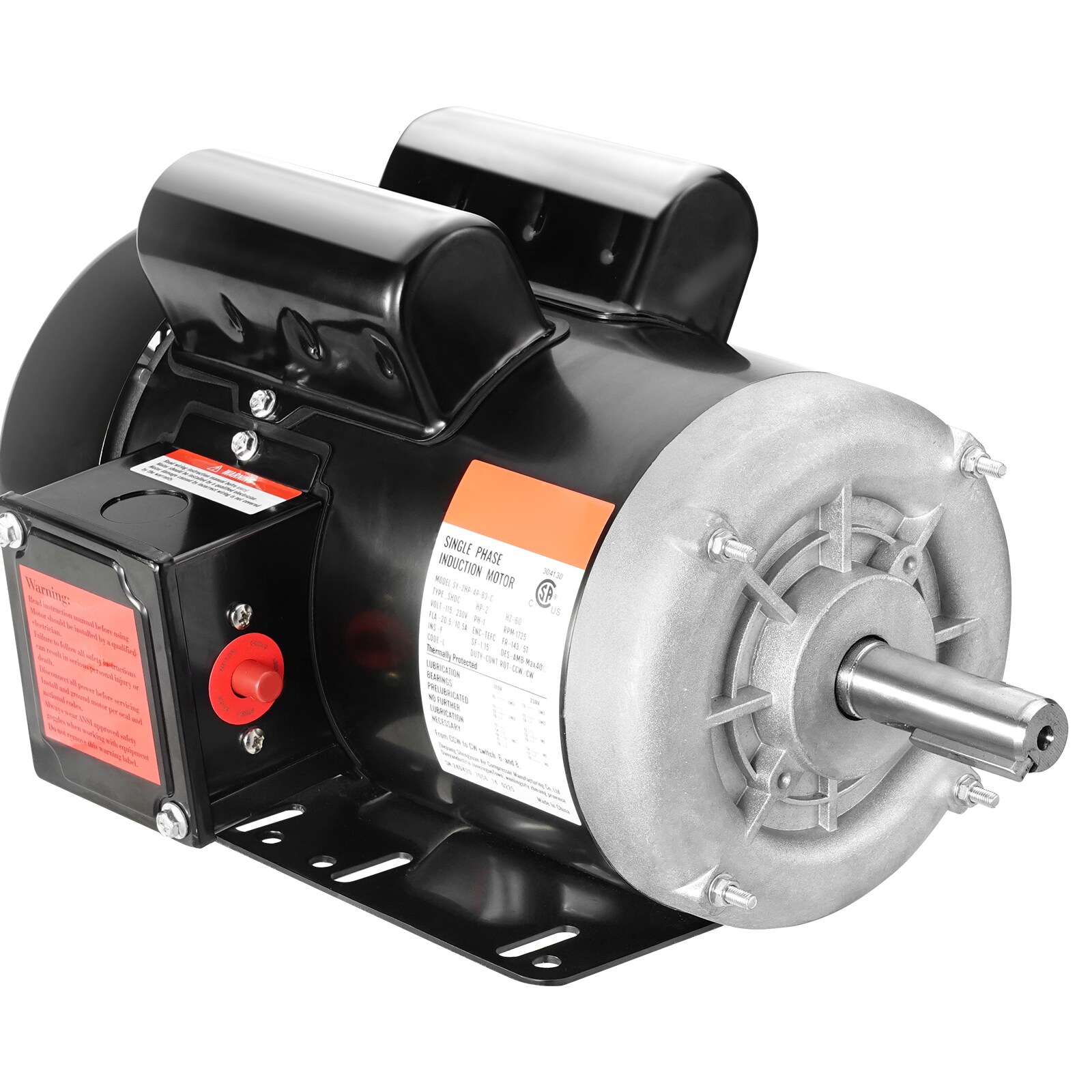 VEVOR 2HP Electric Motor 1725 rpm AC 115V/230V 143/5T Frame Air