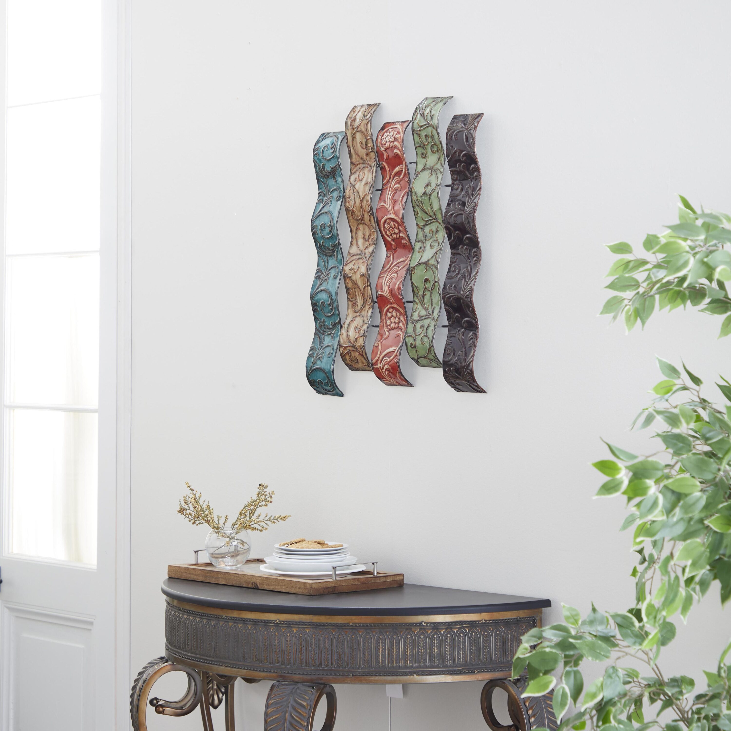 Multicolor Embossed Metal Wavy Panel Wall Sculpture