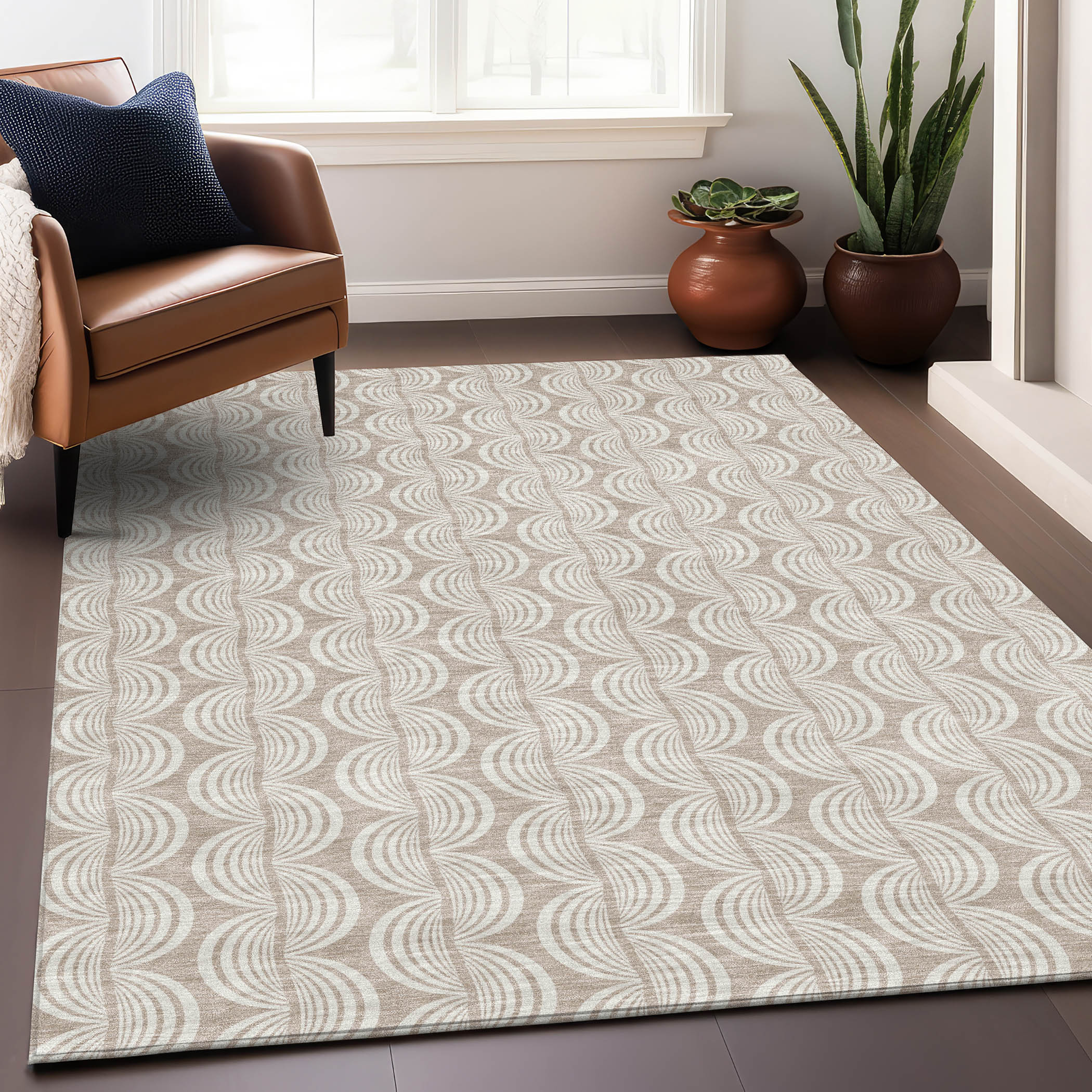 Addison Rugs ACN1056KH5X8 Chantille ACN1056KH 5 x 7 (ft) Polyester Khaki Rectangular Indoor/Outdoor Geometric Machine washable Area rug