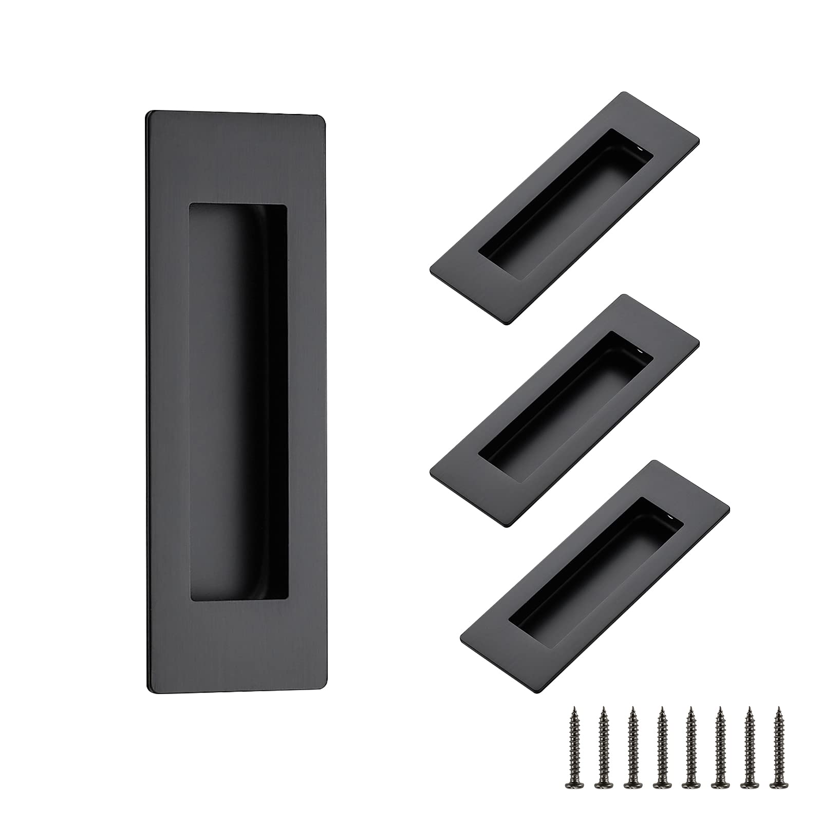 Lukvuzo 4 Pack Black Sliding Closet Door Handles Matte Finish Stainless Steel Flush Pulls 4 7 10 Inch Length Square Recessed Finger Pulls for #LLU0810L067