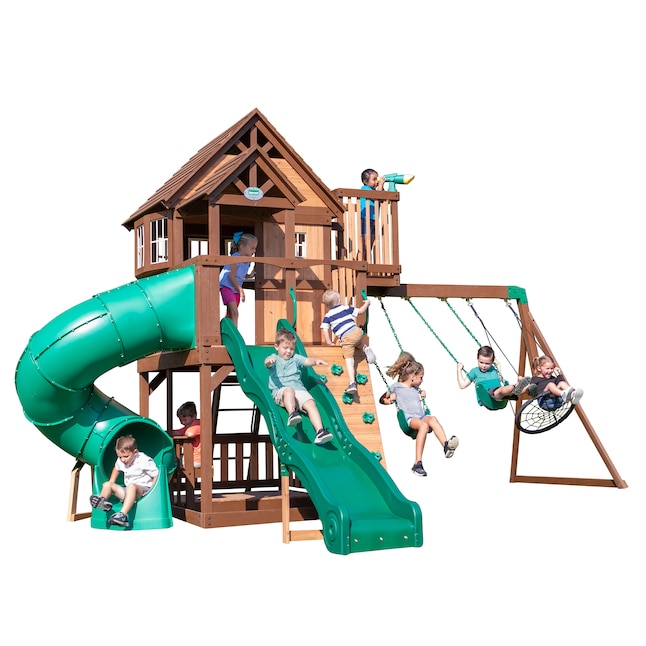 Slide Residential Wood Playset, Outdoor Wooden Play Set