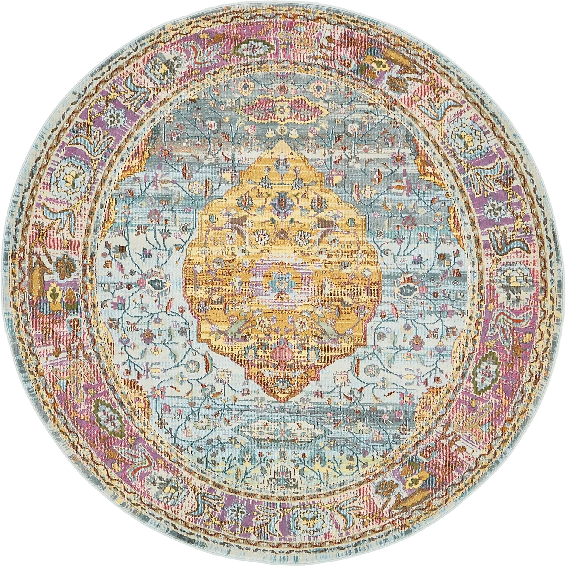 Unique Loom 3139560 Miramar Baracoa 5 x 5 (ft) Loomed Polypropylene Multi/Blue Round Indoor Medallion Bohemian/Eclectic Area rug