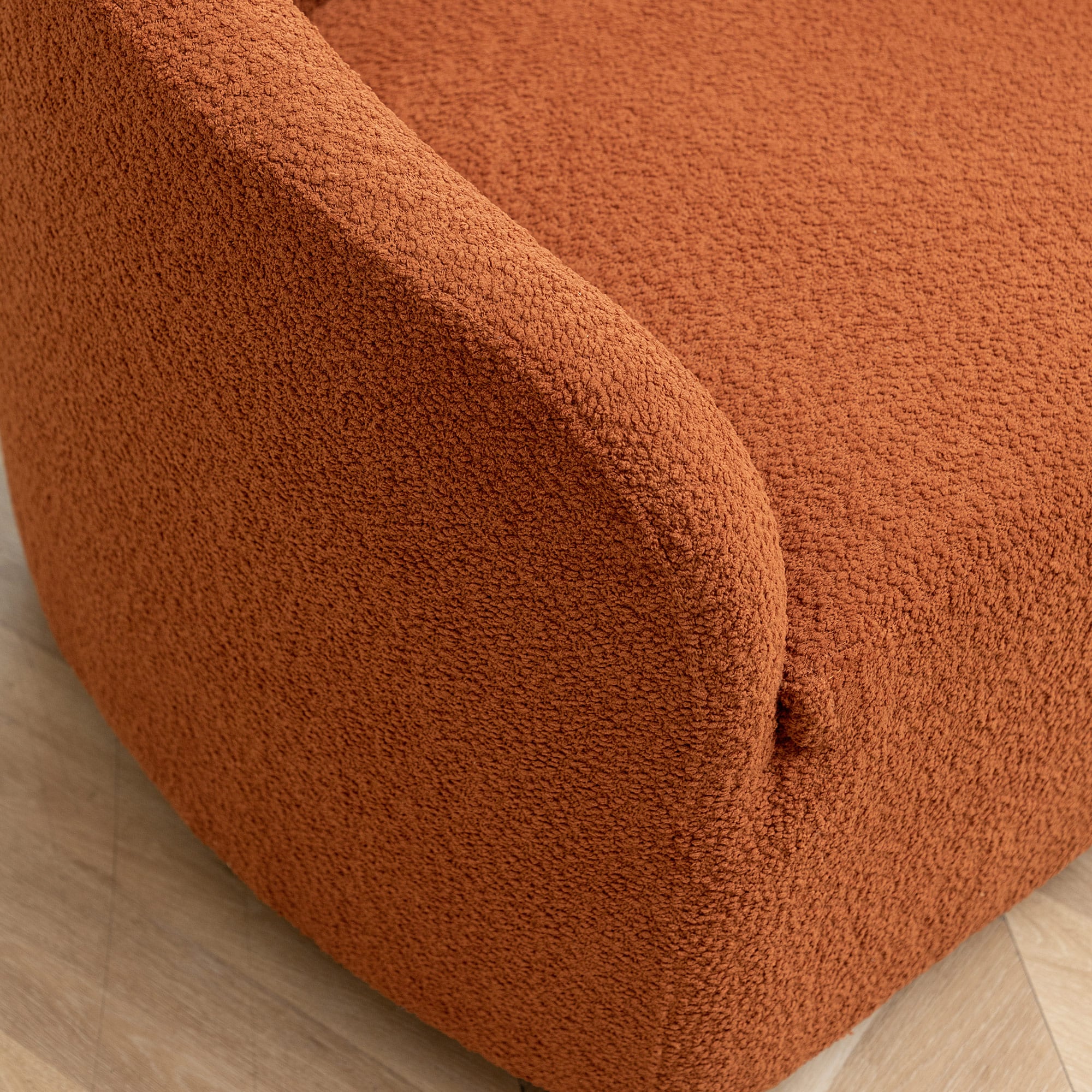Caramel Boucle Upholstered Swivel Barrel Accent Chair