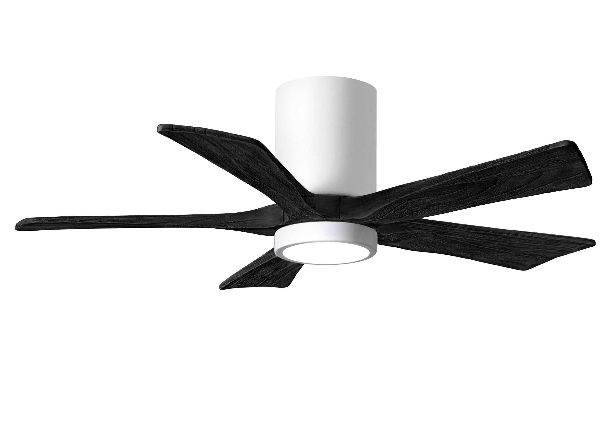 Matthews Fan Company IR5HLK-WH-BK-42 Irene-5HLK 42-in Color-Changing Integrated LED Outdoor Flush Mount Gloss White with Matte Black Blades Ceiling Fan With Light - Remote Included ( 5 -Blade )