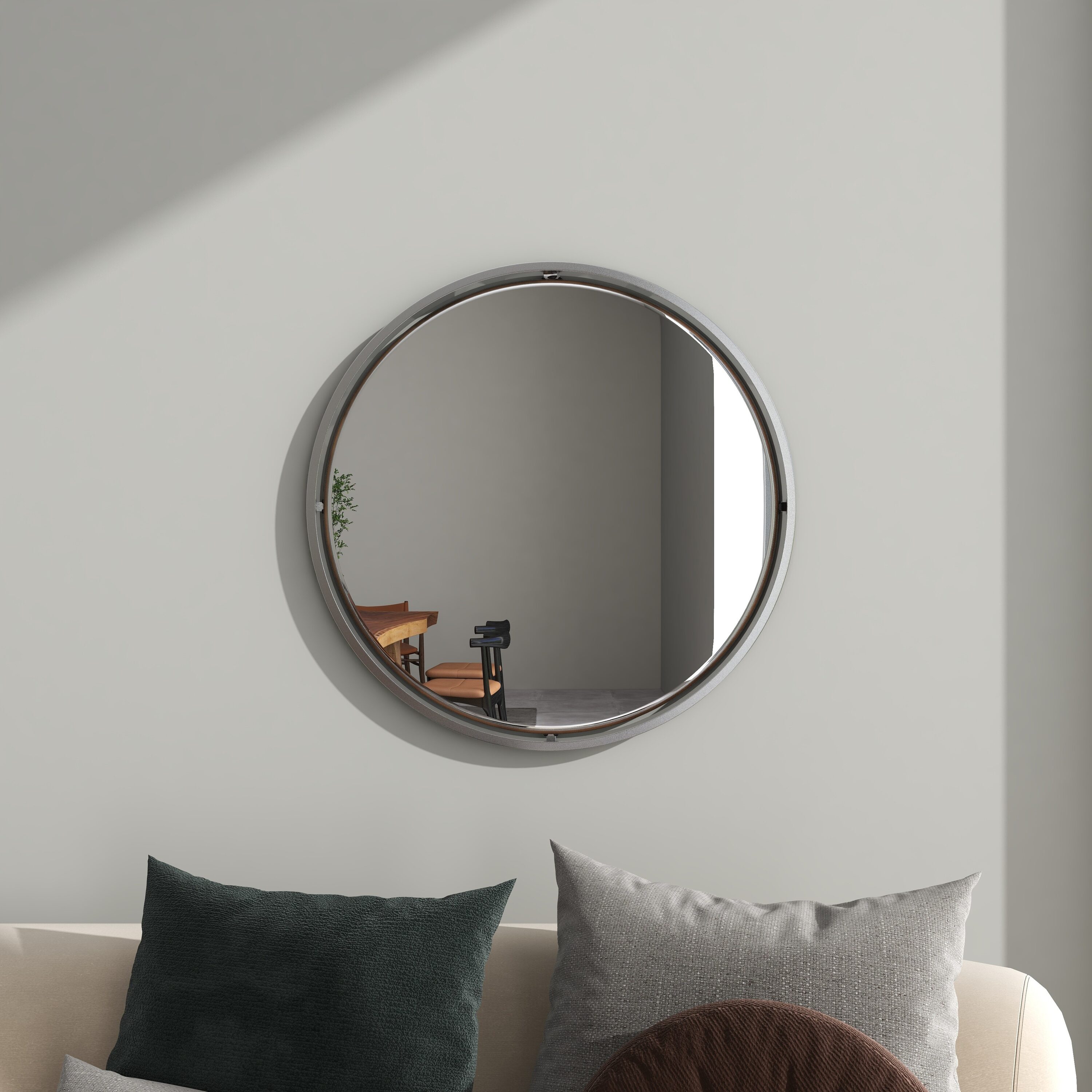 Grayson Lane 56971 30-Inches W x 30.0-Inches H Round Silver Minimalist Framed Wall Mirror