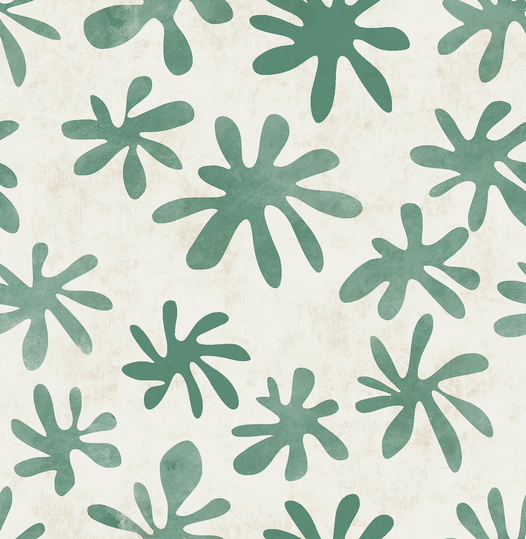 Green and Off-White Vinyl Floral Peel and Stick Wallpaper