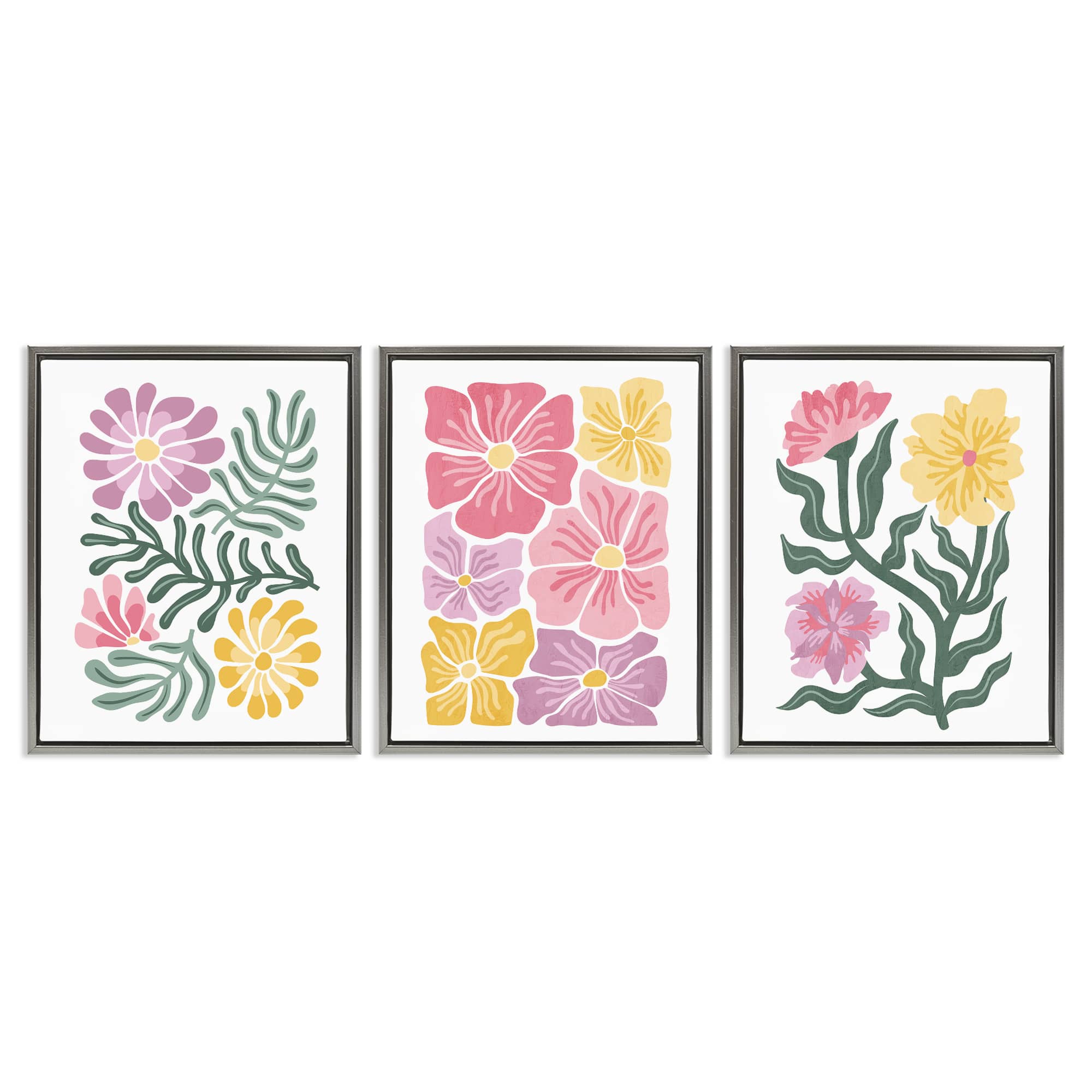 Stupell Industries A3-461-FFL-3PC-16X20 Minimal Spring Hue Flowers 3pc Floating Frame Set Design by Kim Allen