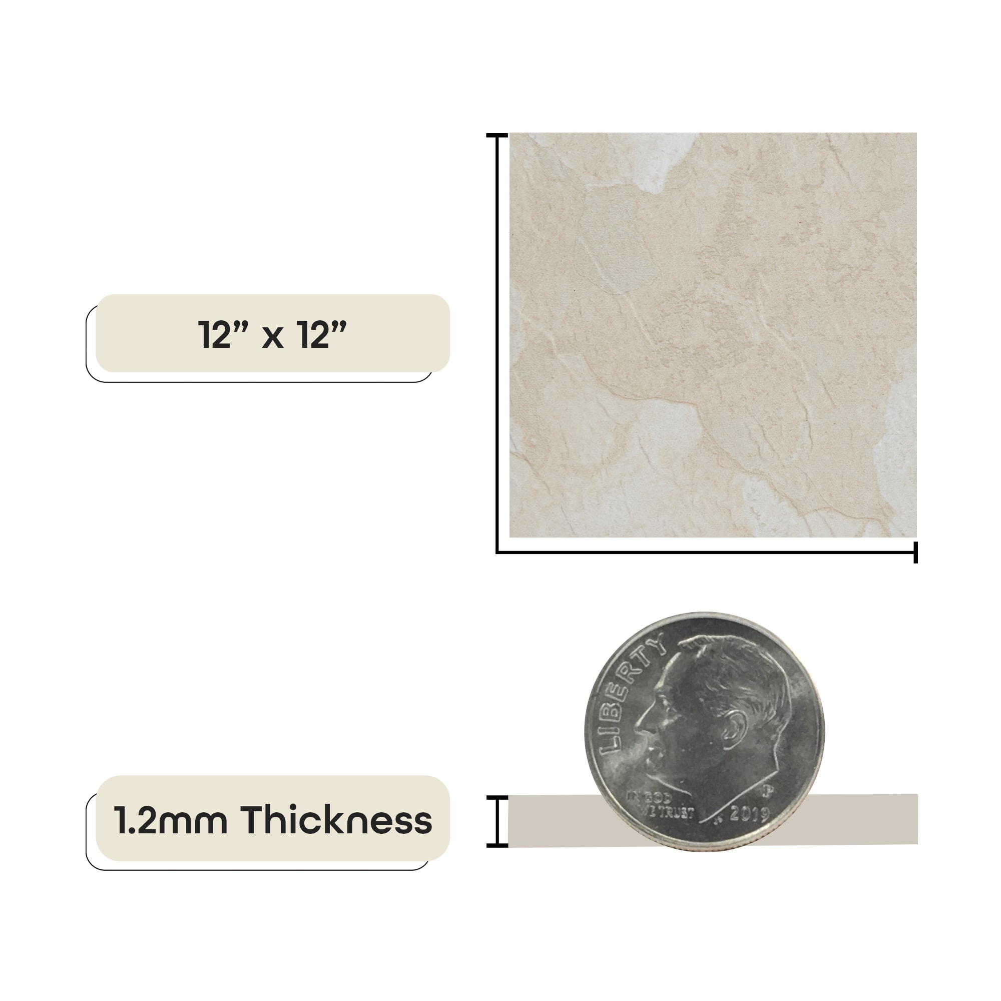 Tivoli 12" x 12" White Slate Self-Adhesive Vinyl Floor Tiles