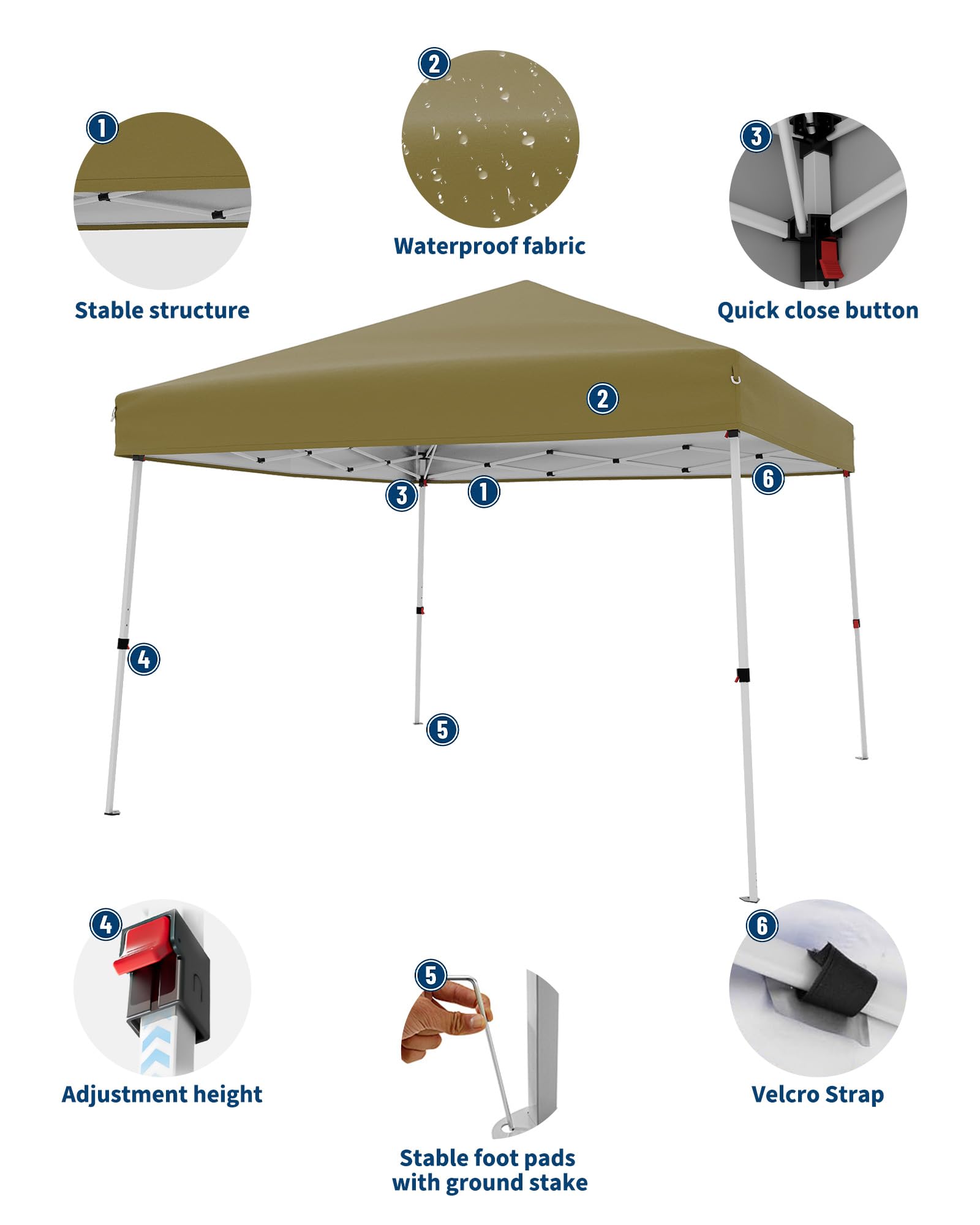 IdealHouse Khaki 3x3 M Quick Setup Slant Leg Canopy Tent Portable ...