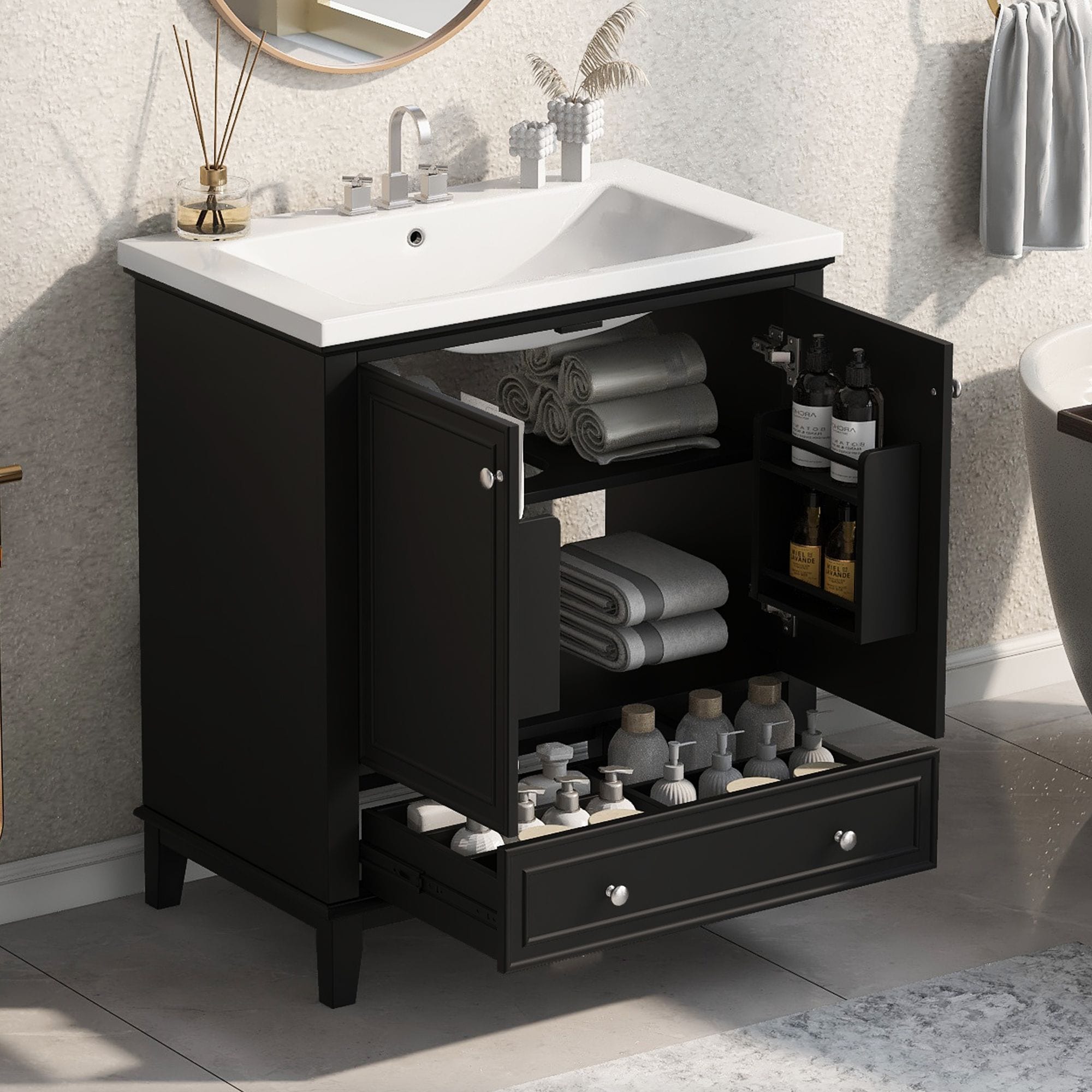 Tatayosi - 30 Inch Bathroom Vanity with Sink Combo Multi-functional Bathroom Cabinet with Doors a...