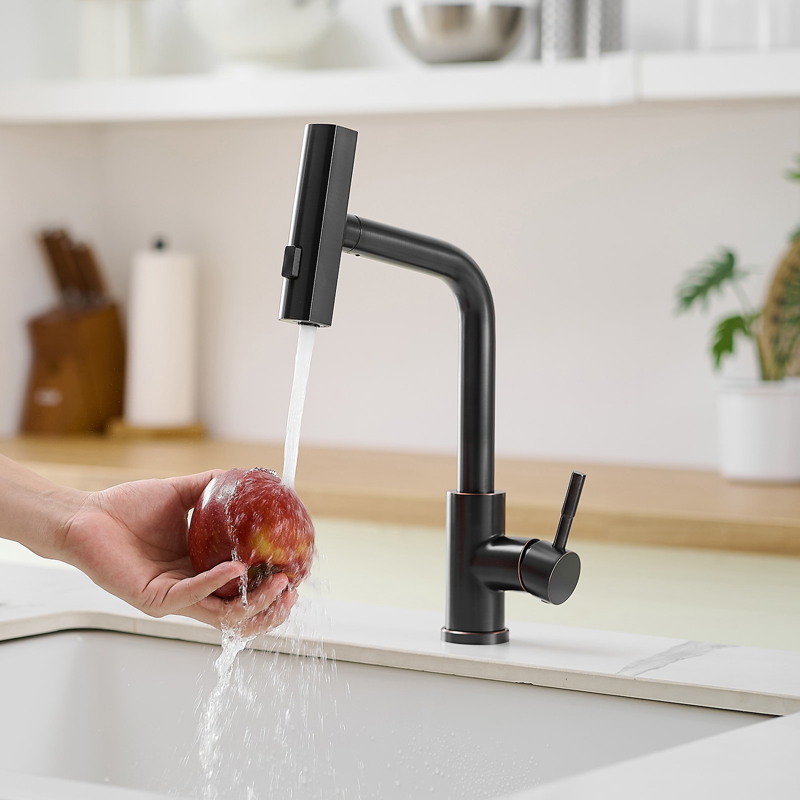 ORB Finish Single Handle Pull Out Kitchen Faucet Waterfall Style with Dual Spray Modes