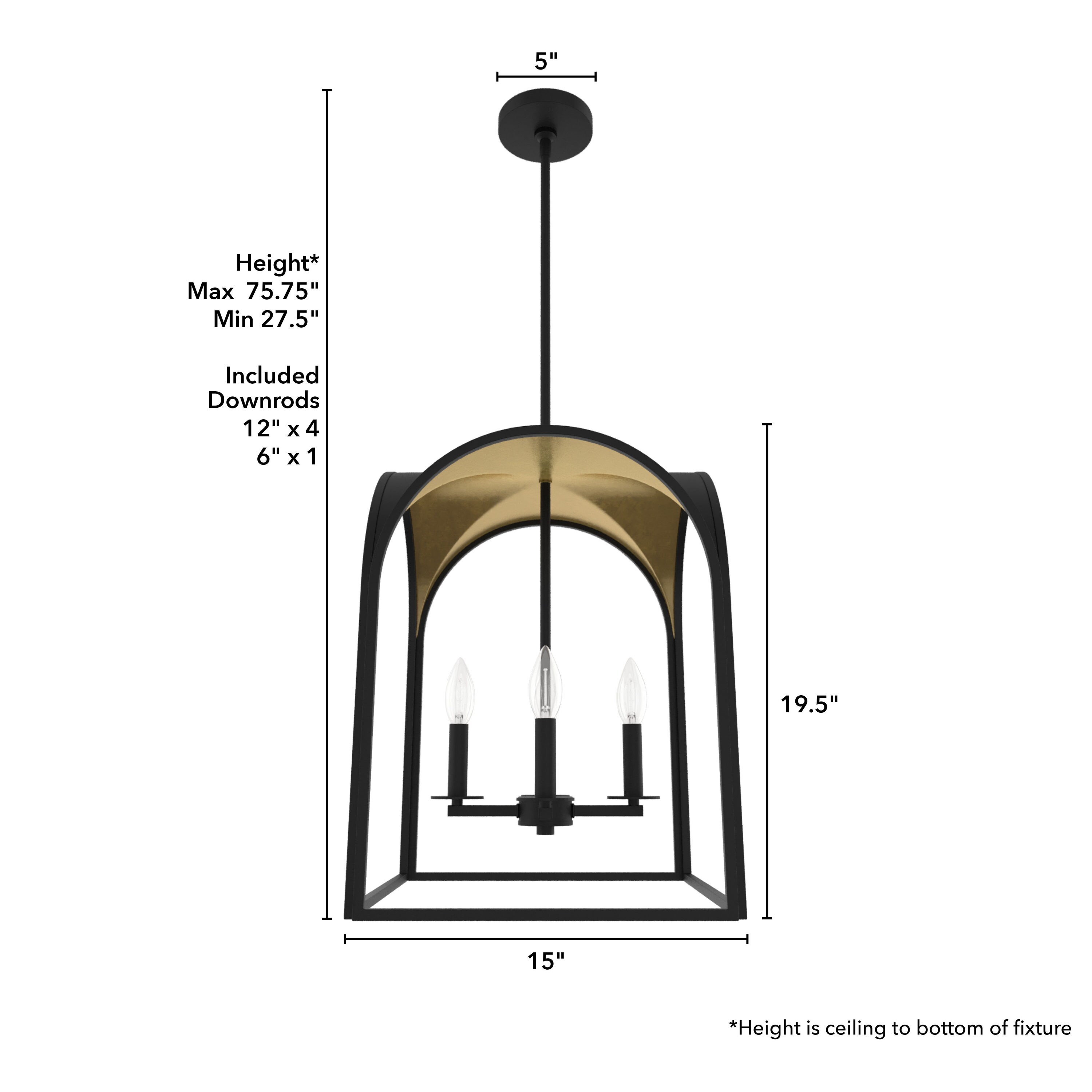 Dukestown Mini 4-Light Lantern Pendant in Black and Gold Leaf