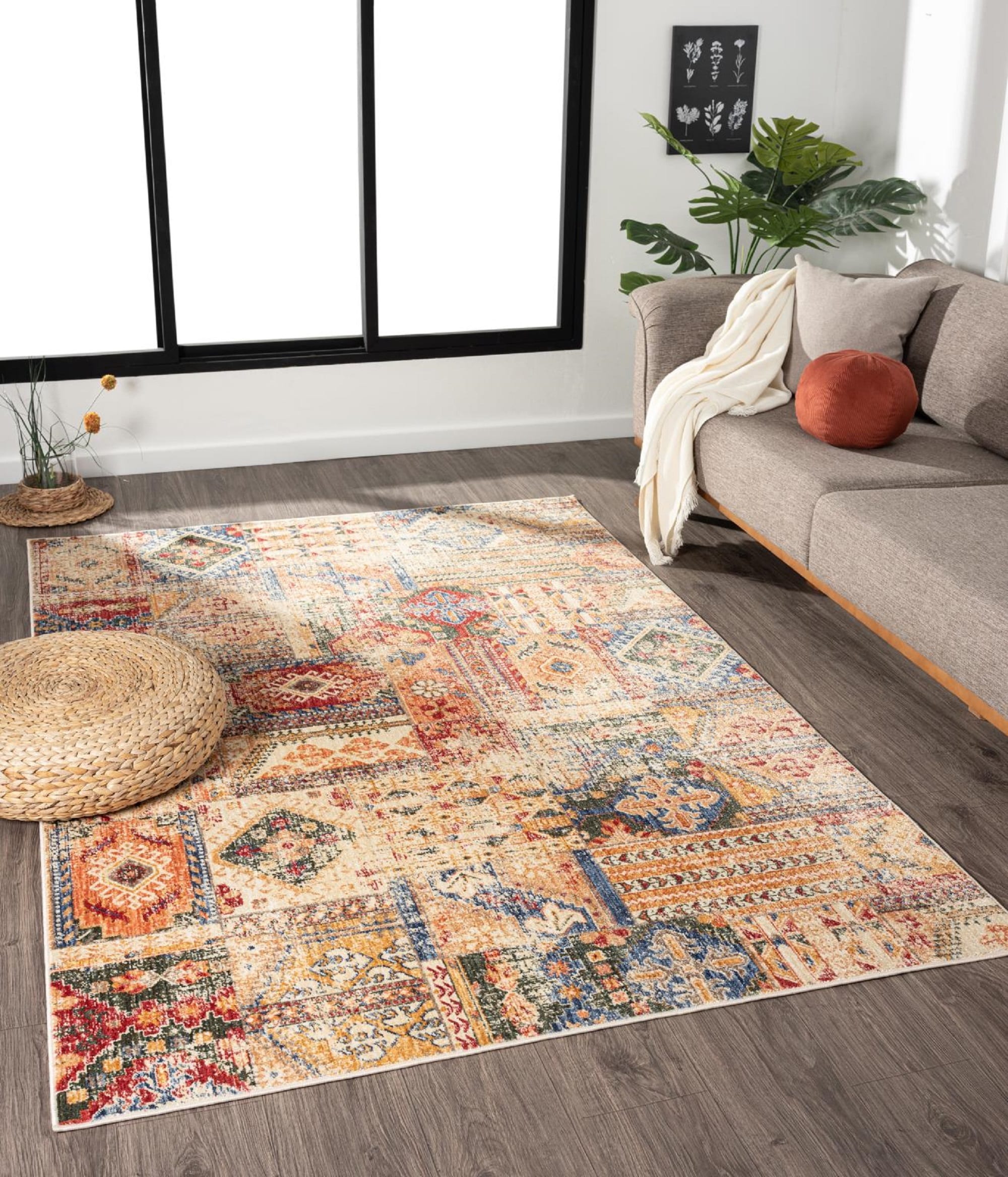Heriz 8 x 11 Blue Abstract Synthetic Rectangular Rug