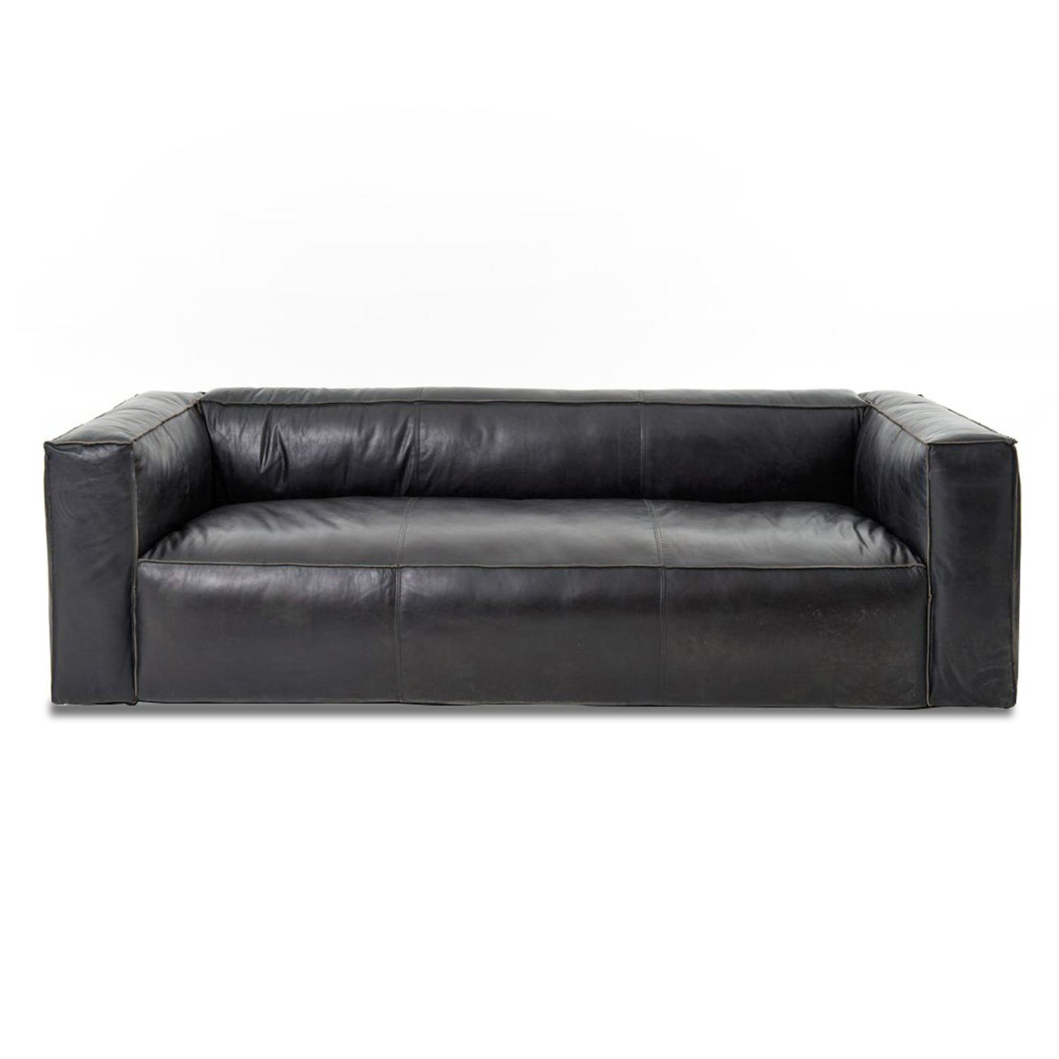 Primitive PCS24004SOFA10 90-in Craftsman Black Genuine Leather 3-seater Sofa