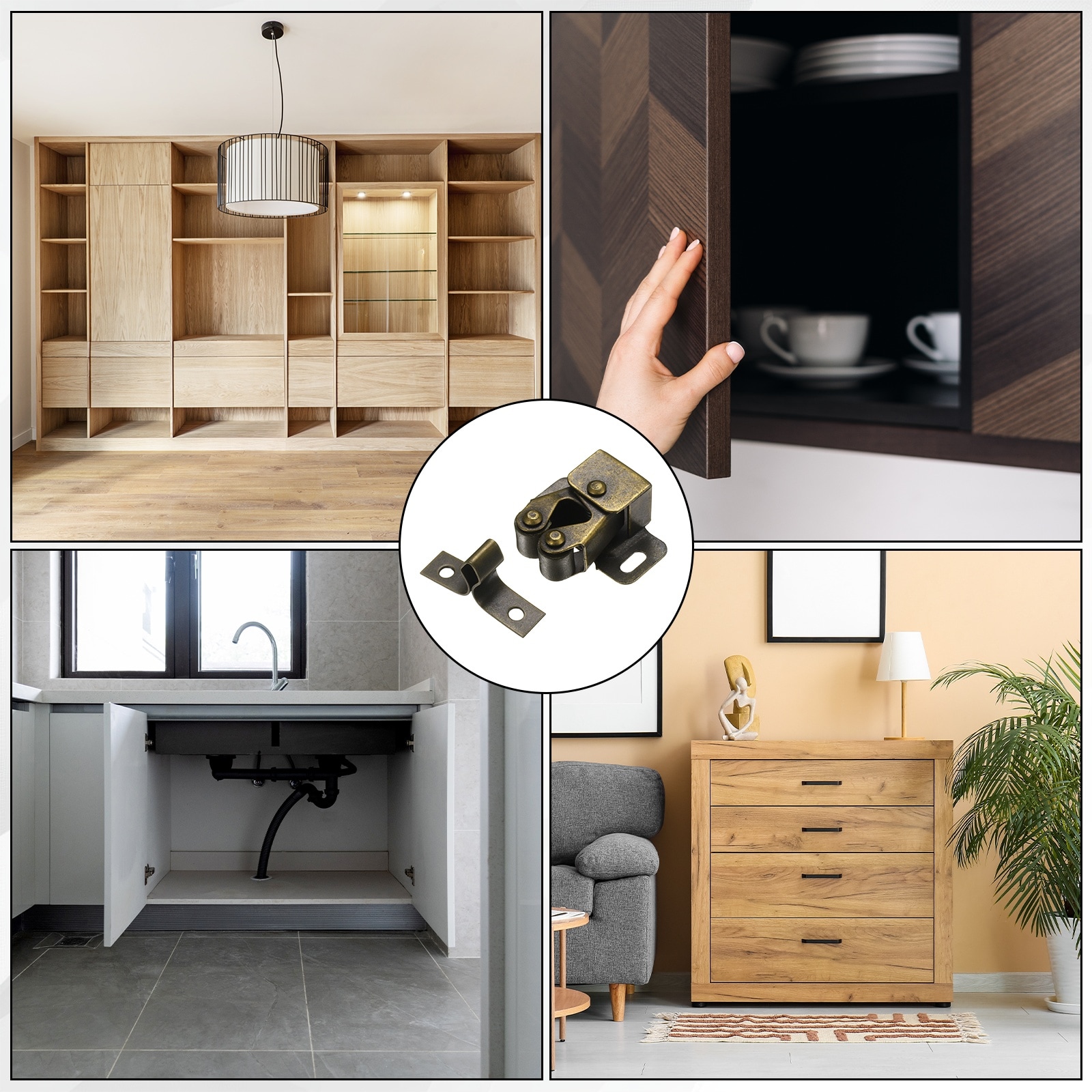 Unique Bargains 8-Pack Double Roller Cabinet Latch Built-In Spring ...