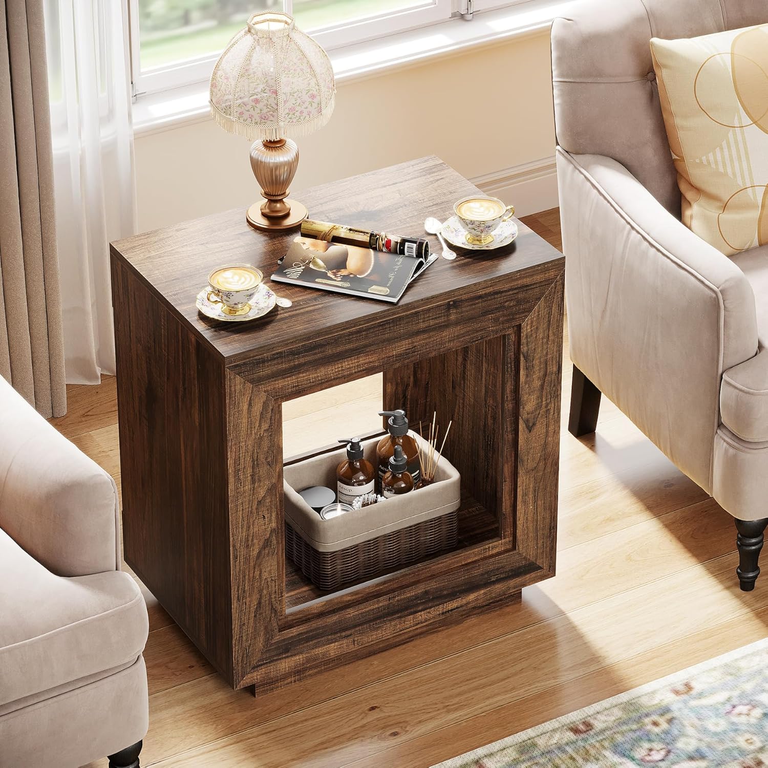 Tribesigns LWFD-JW0911 End table 23.6-in W x 25.6-in H Brown Wood Rectangular Farmhouse End Table Assembly Required