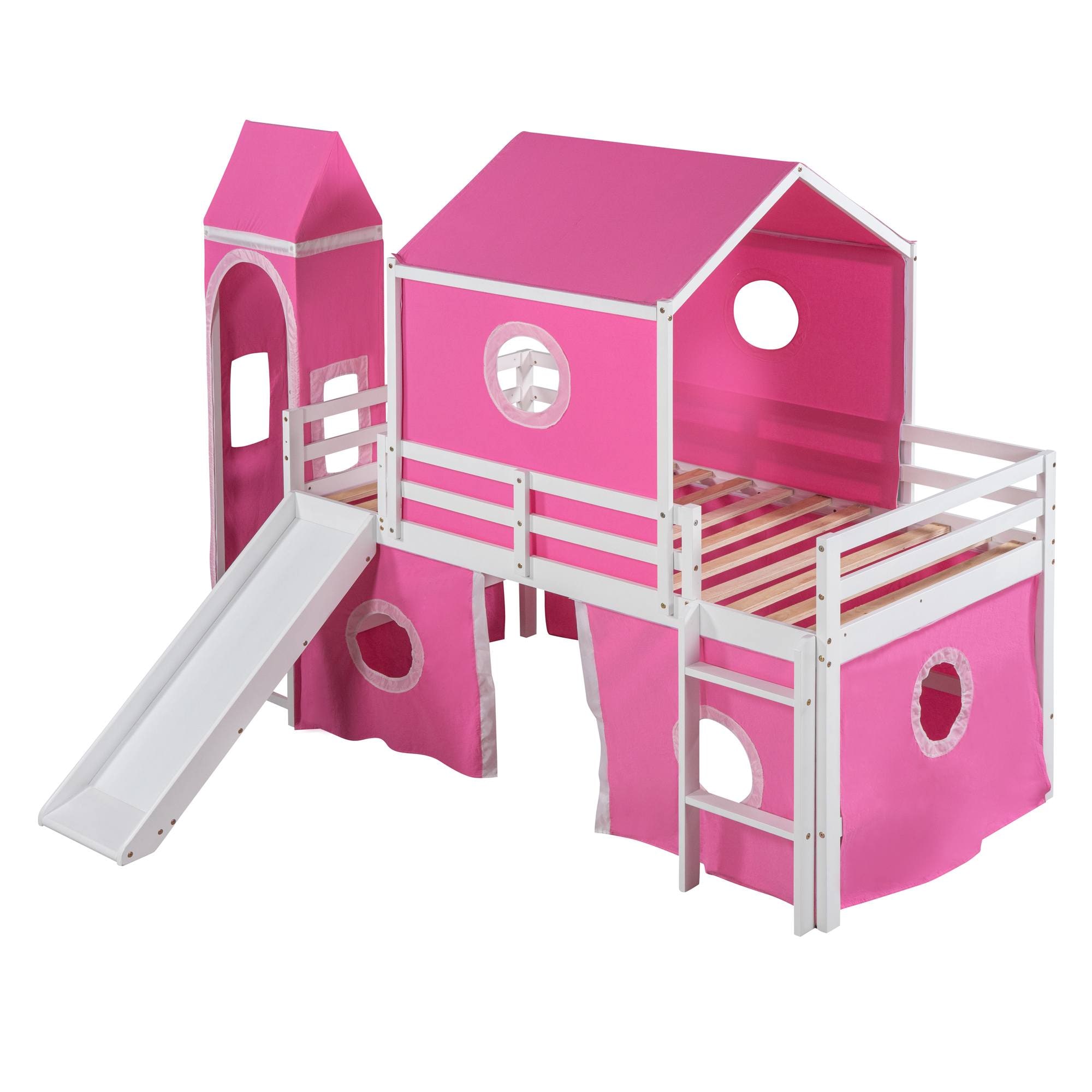 Yiekholo Pink Twin Loft Bunk Bed in the Bunk Beds department at Lowes.com