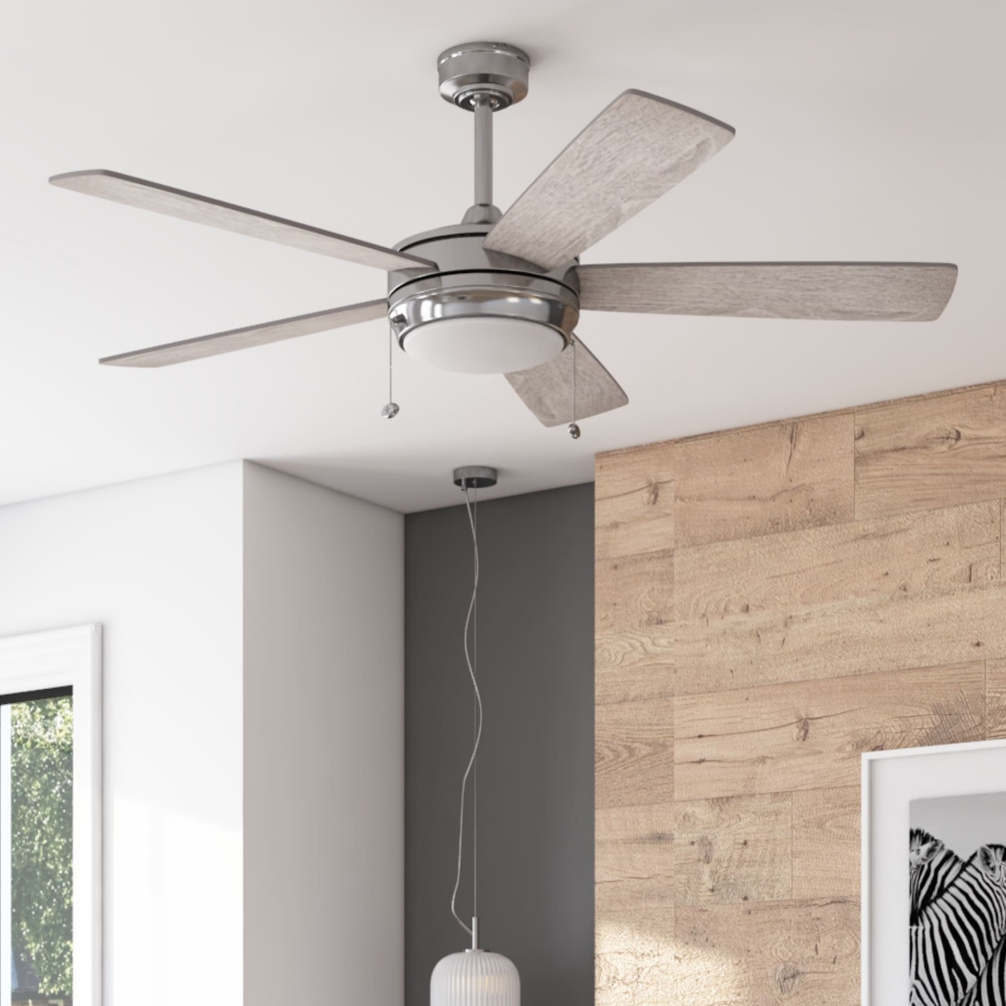 Jalen 52-in Brushed Nickel with Gray Oak/Dark Fir Blades Color-changing Indoor Ceiling Fan with Light (5-Blade) | - Harbor Breeze 42989