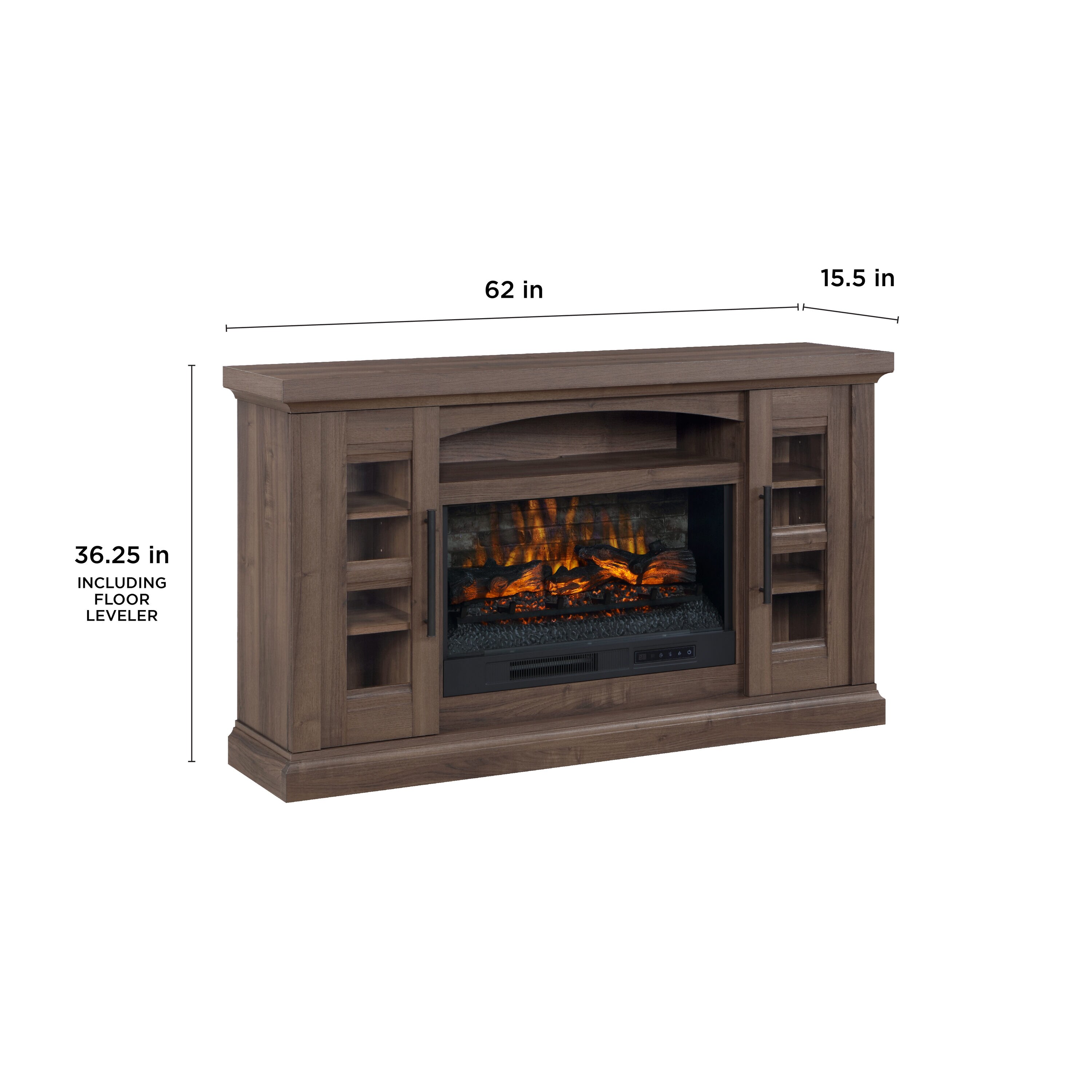 allen + roth 62in W Brown TV Stand with Infrared Quartz Electric