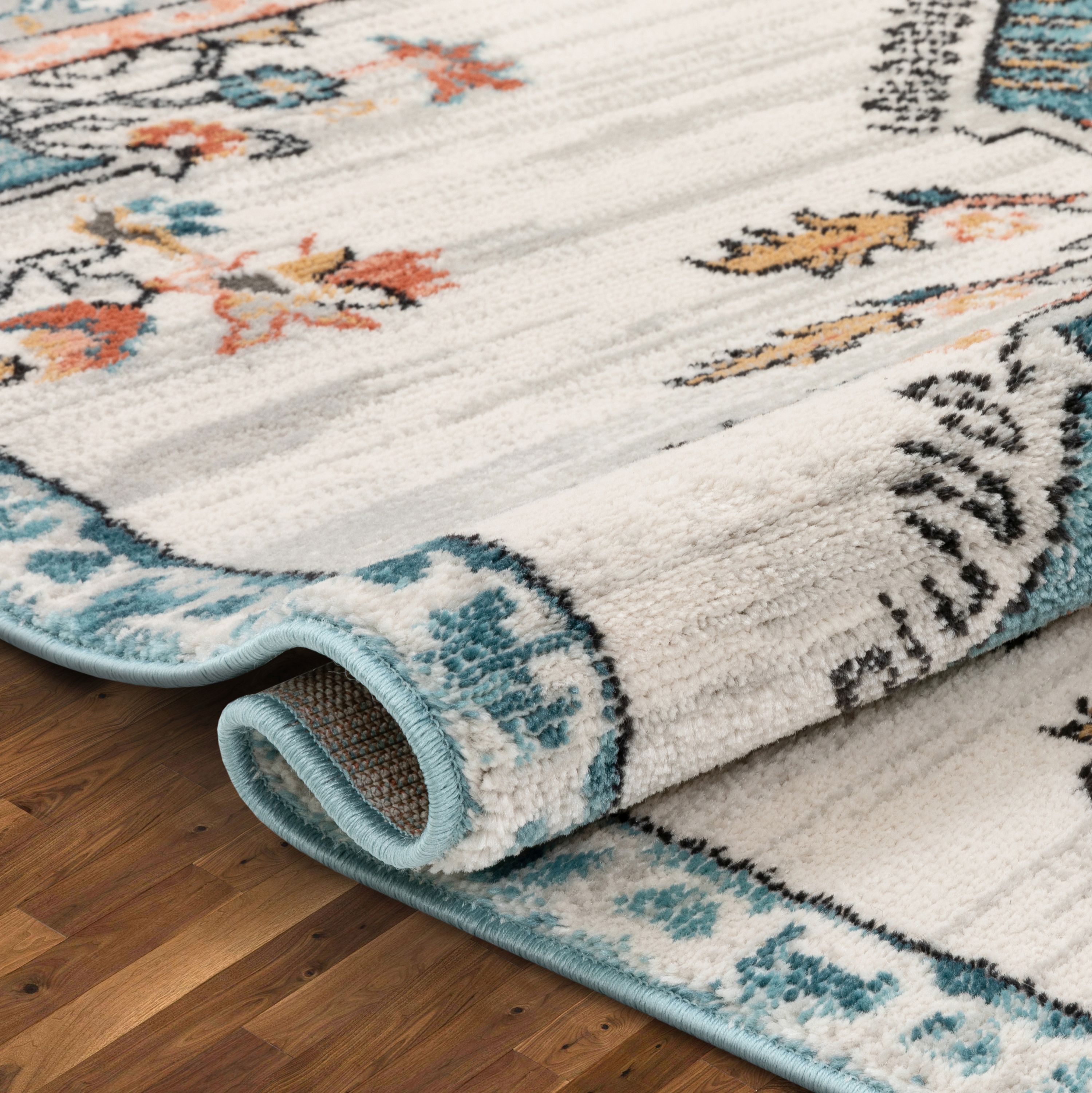 Oriental Blue Synthetic 5' x 7' Easy-Care Stain-Resistant Area Rug