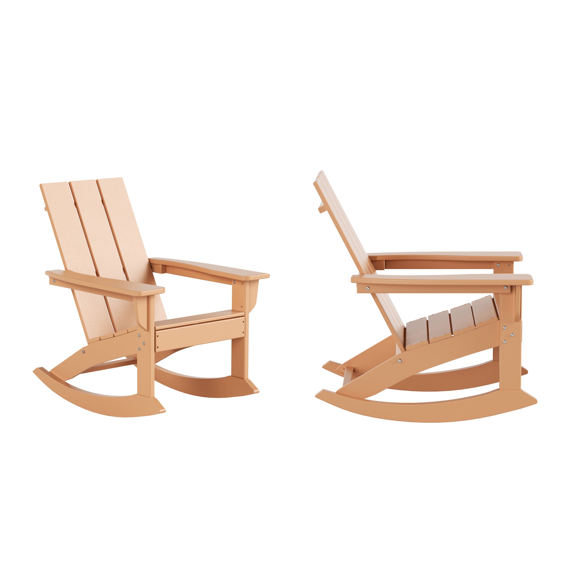 Westin Furniture OP5002-TK-2 Shoreside Set of 2 Teak HDPE Frame Rocking Chair with Slat Seat