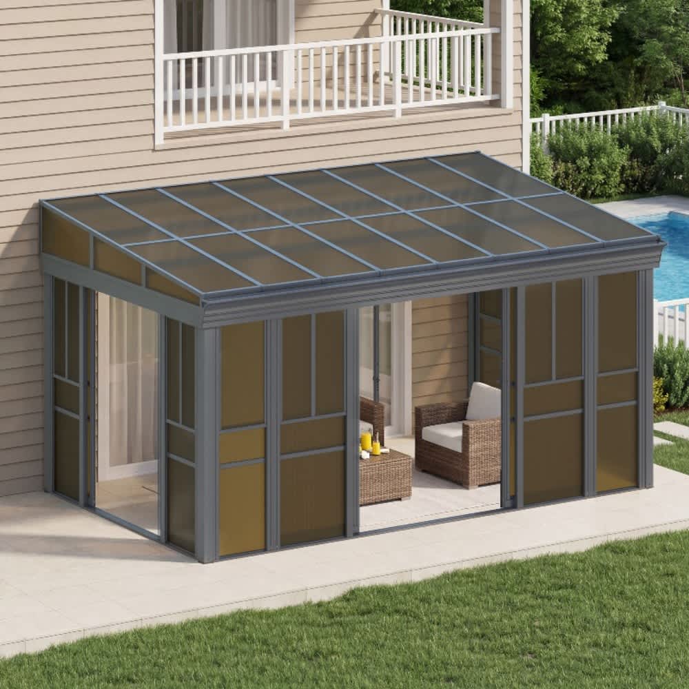 U-HOMY 10 Ft x 16Ft Wall Mounted Sunroom Kit with Lockable Sliding Doors and Adjustable Polycarbonate Windows