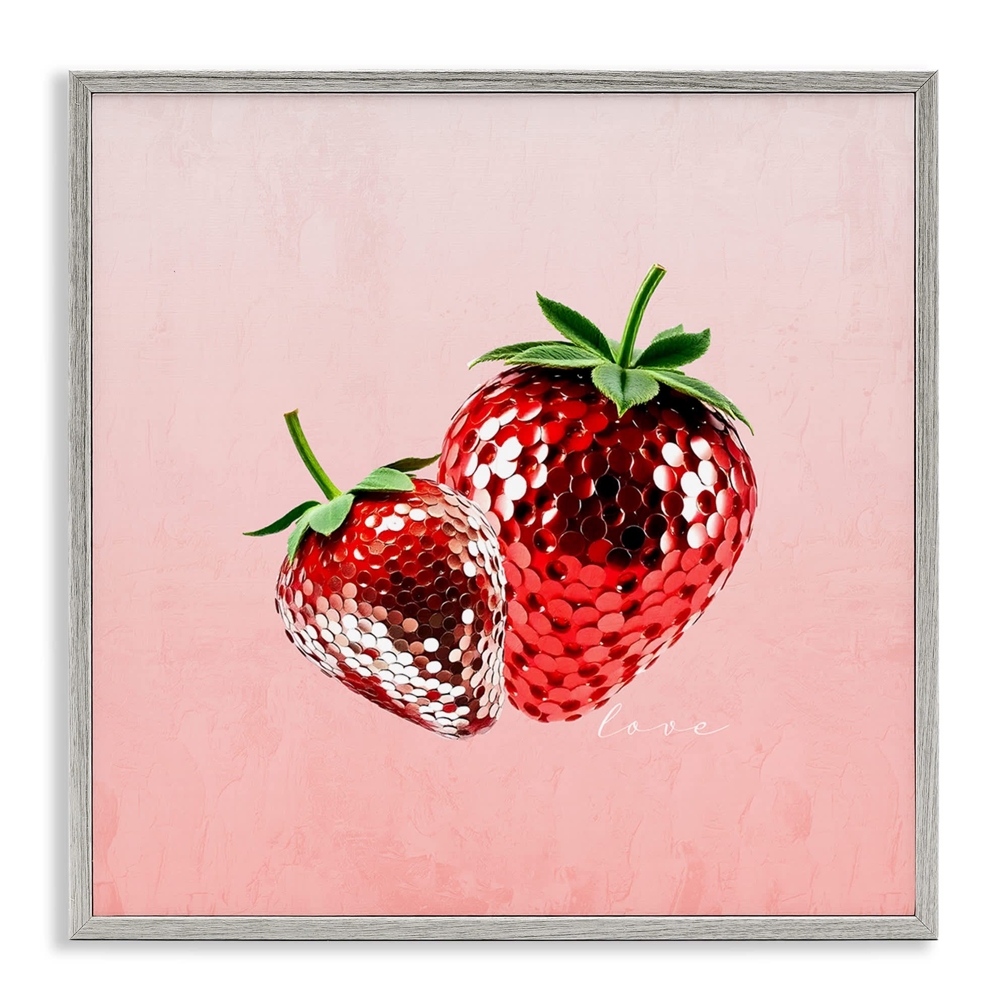 Stupell Industries BS-447-GFF-24X24 Disco Sequin Strawberries Gray Framed Giclee Art By Kim Allen 24 x 24
