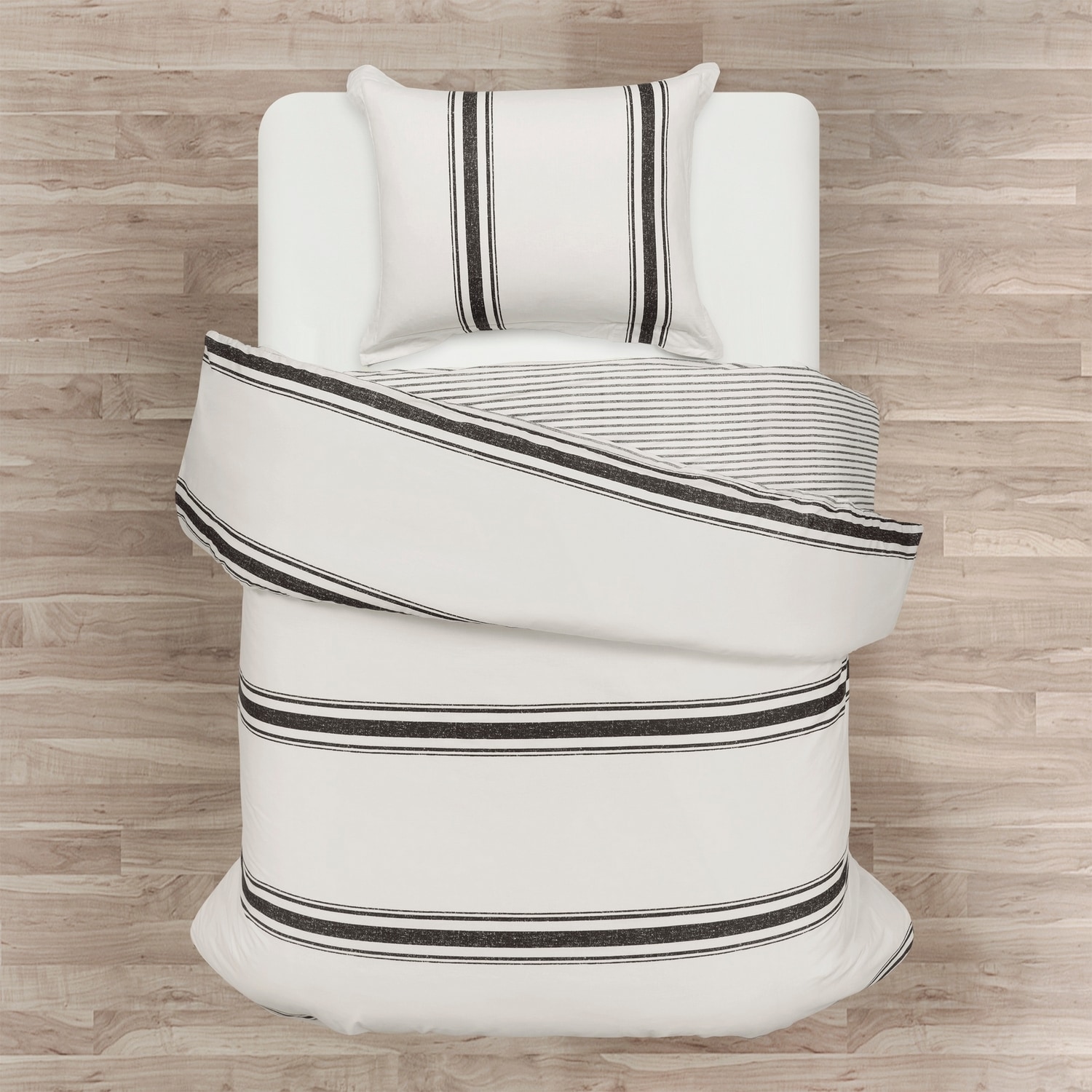 Farmhouse Stripe Black and Cream Cotton Twin XL Duvet Cover Set