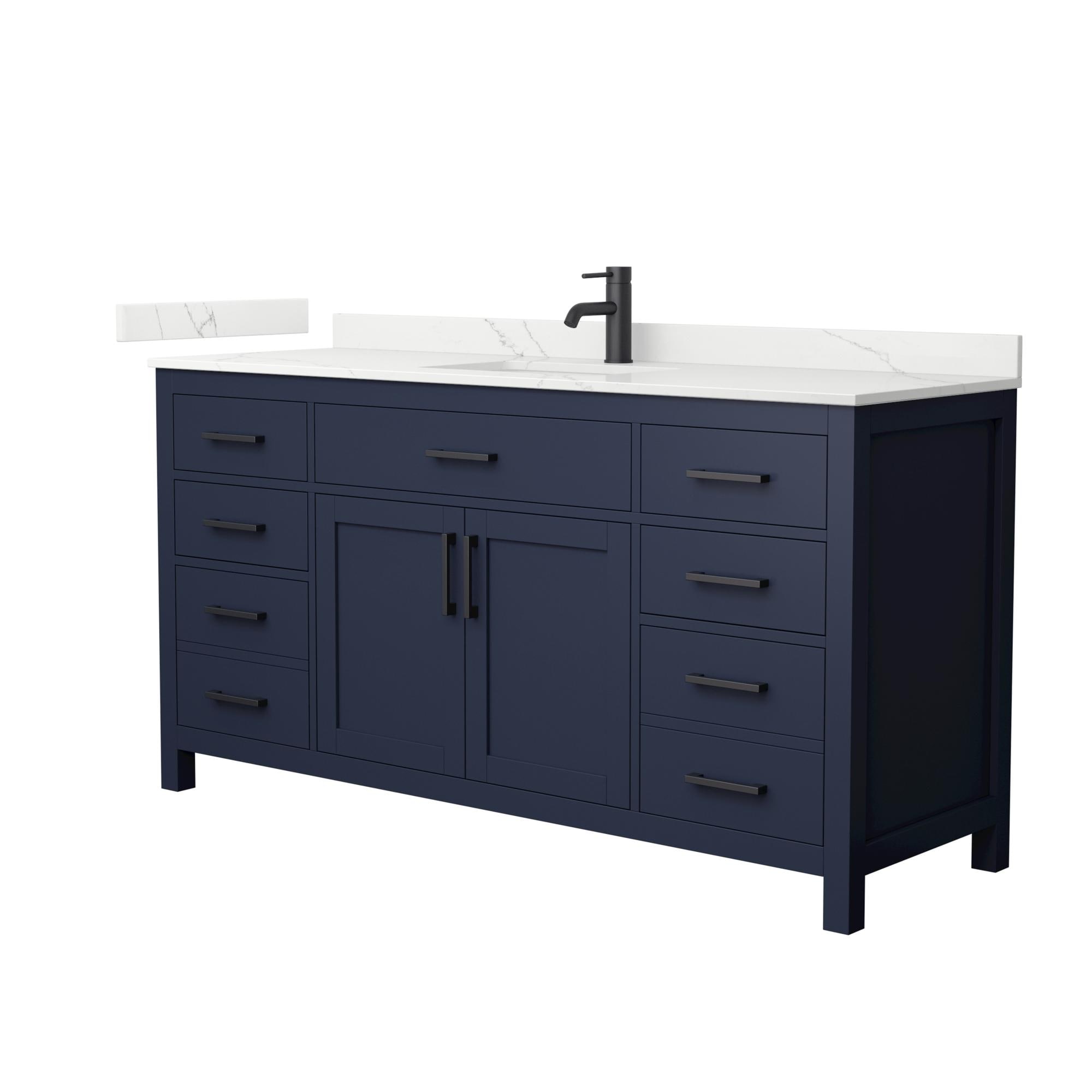 Wyndham Collection WCG242466SBBGTUNSMXX Beckett 66-in Dark Blue with Matte Black Trim Undermount Single Sink Bathroom Vanity with Giotto Quartz Quartz Top