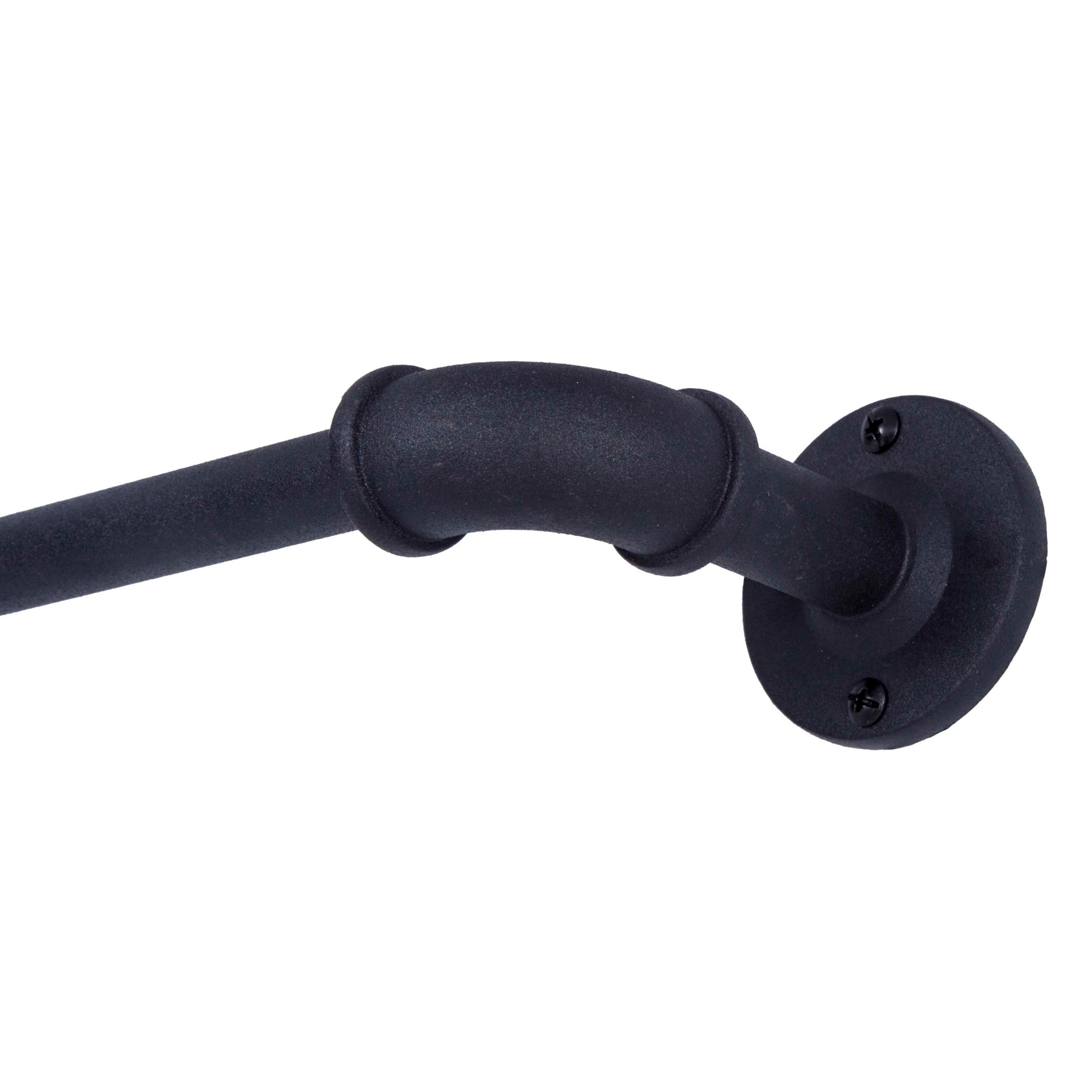 Sun Zero SN47074E Bronn Industrial 66-in to 120-in Matte Black Steel Wrap-around curtain rod with Finials