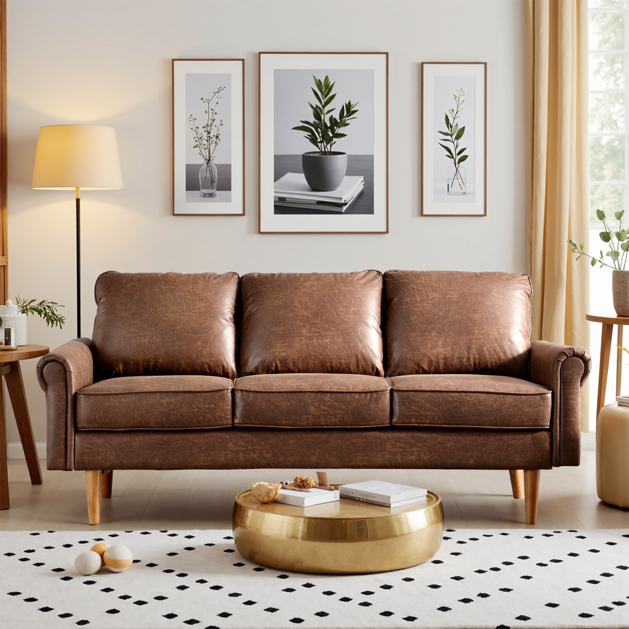 ALTRIGUS 6L-TSA800-AL 73-in Modern Dark Brown Faux leather 3 -seater Sofa