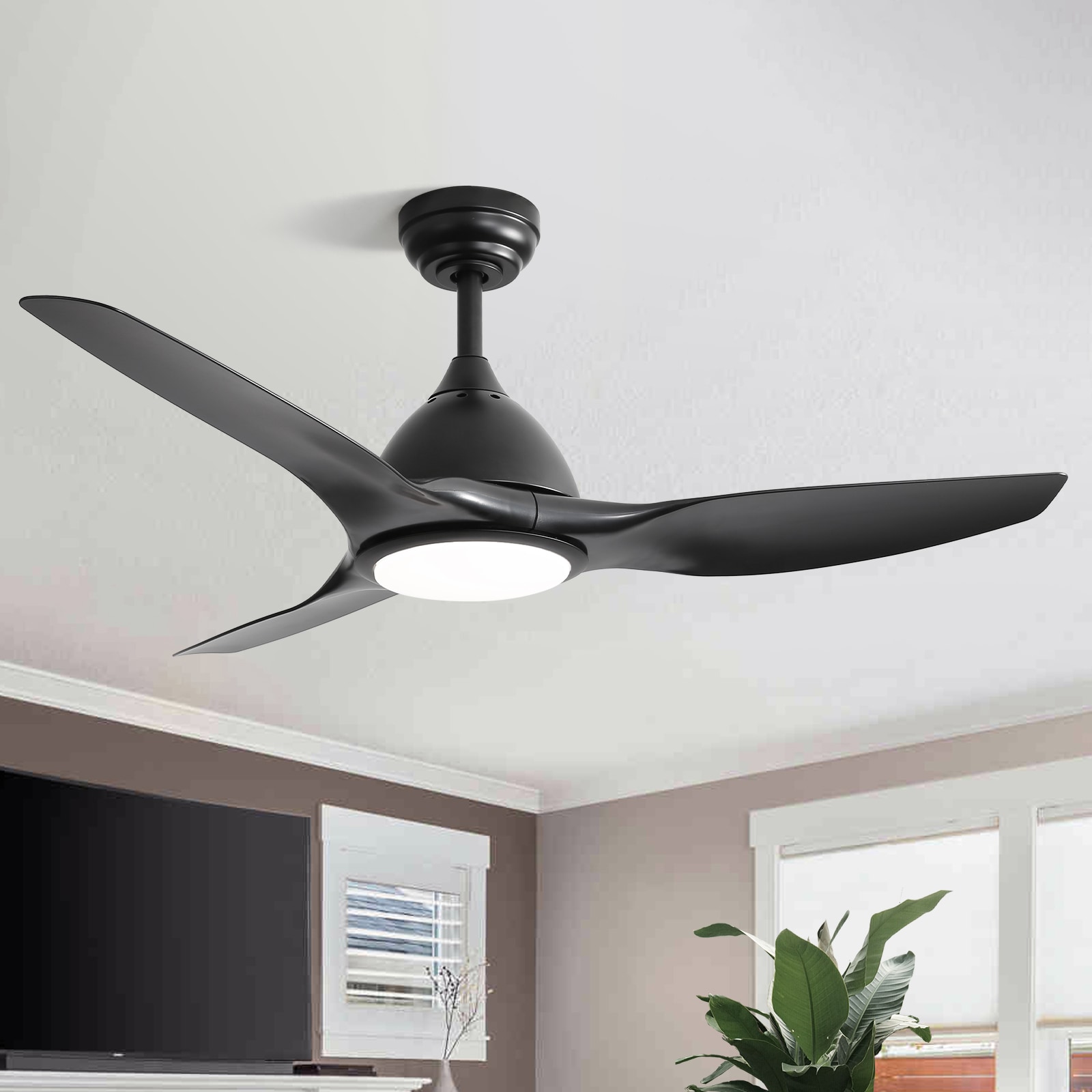 Sofucor YY-52153-BKBK 52-in Color-Changing Outdoor Black with Black Blades Ceiling Fan With Light - Remote Included ( 3 -Blade )