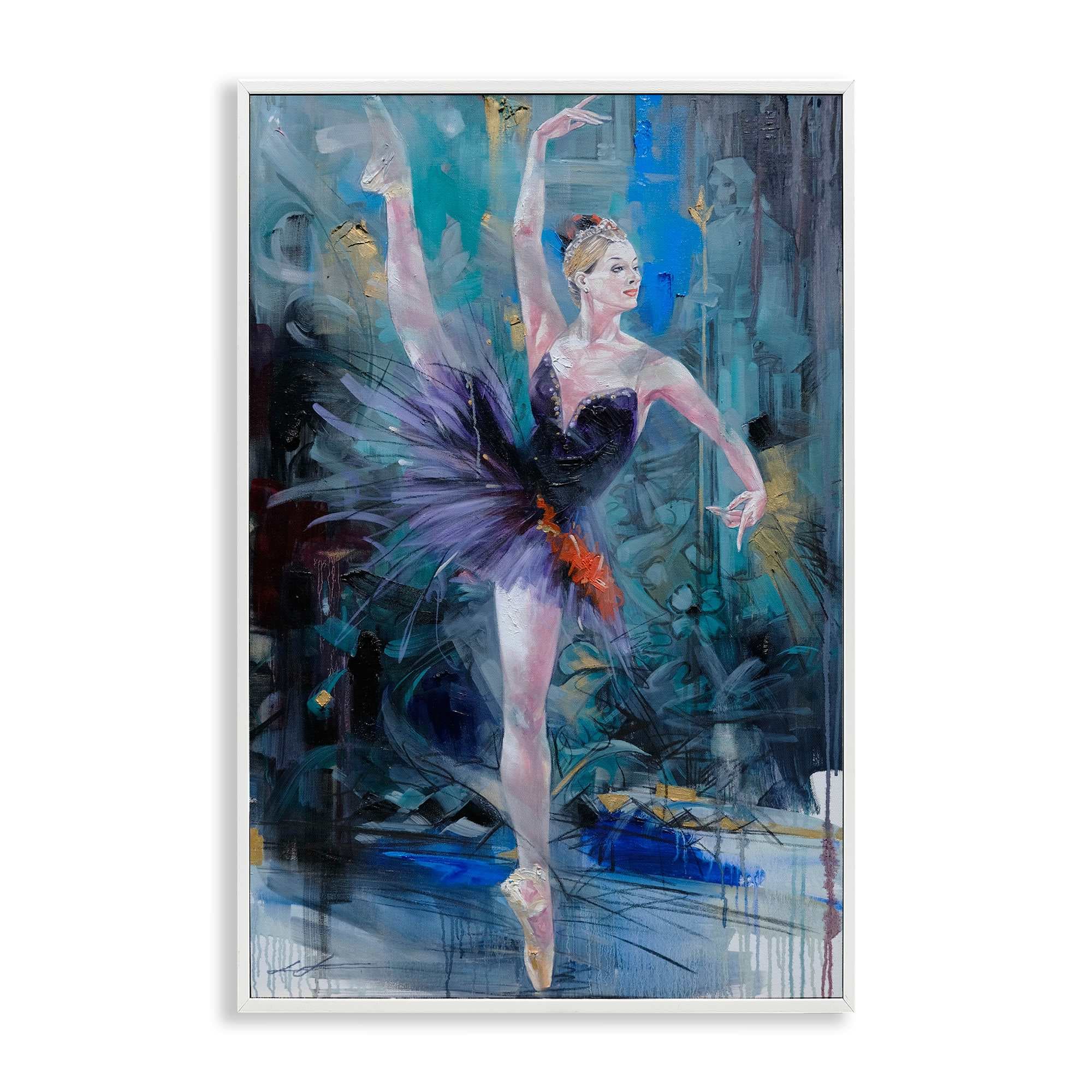 Stupell Industries BT-052-WFR-16X24 Vivid Ballet Dancer on Blue White Framed Giclee Art By Lucille Lee 16 x 24