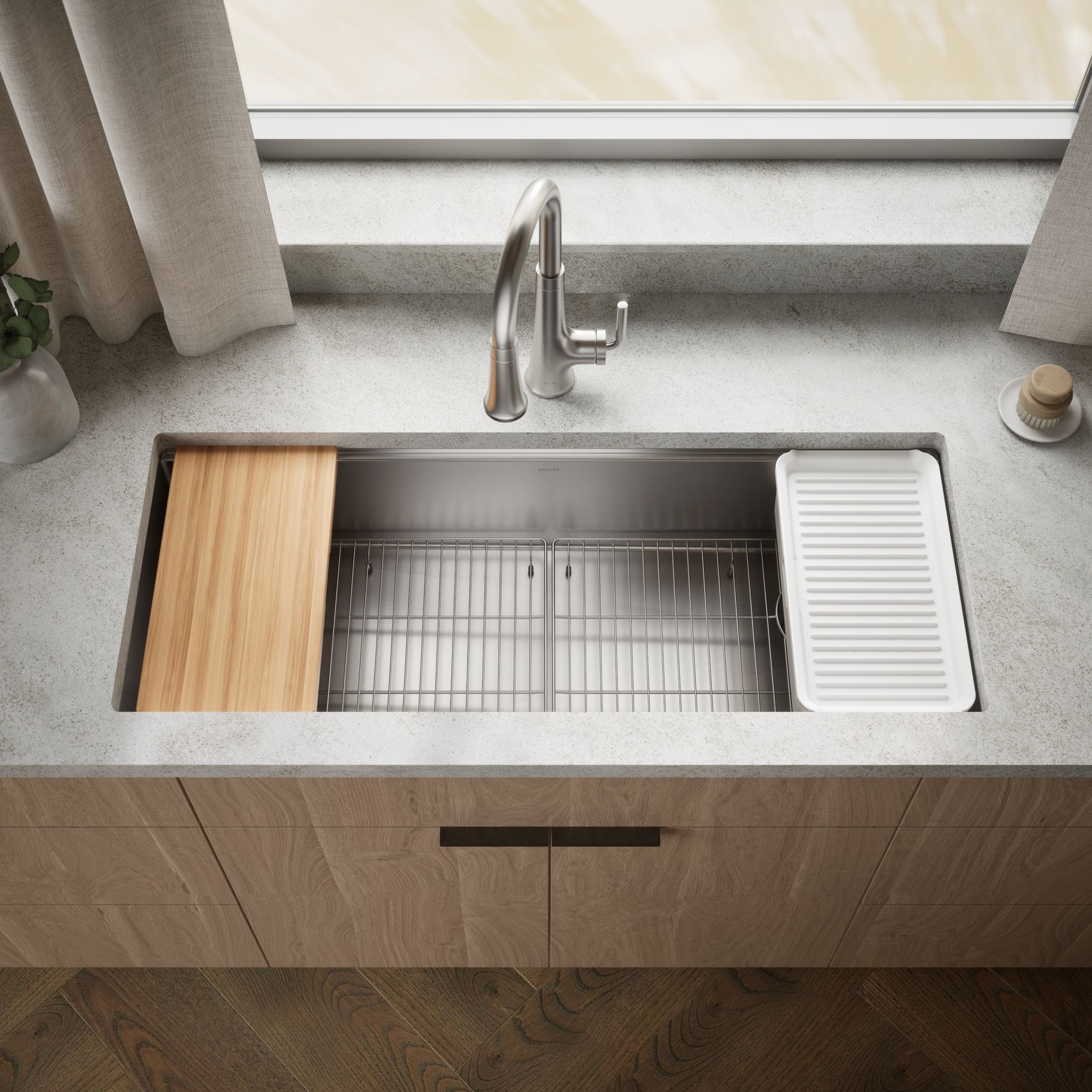 KOHLER Strive 44-Inch Undermount Single-Bowl Workstation Kitchen Sink